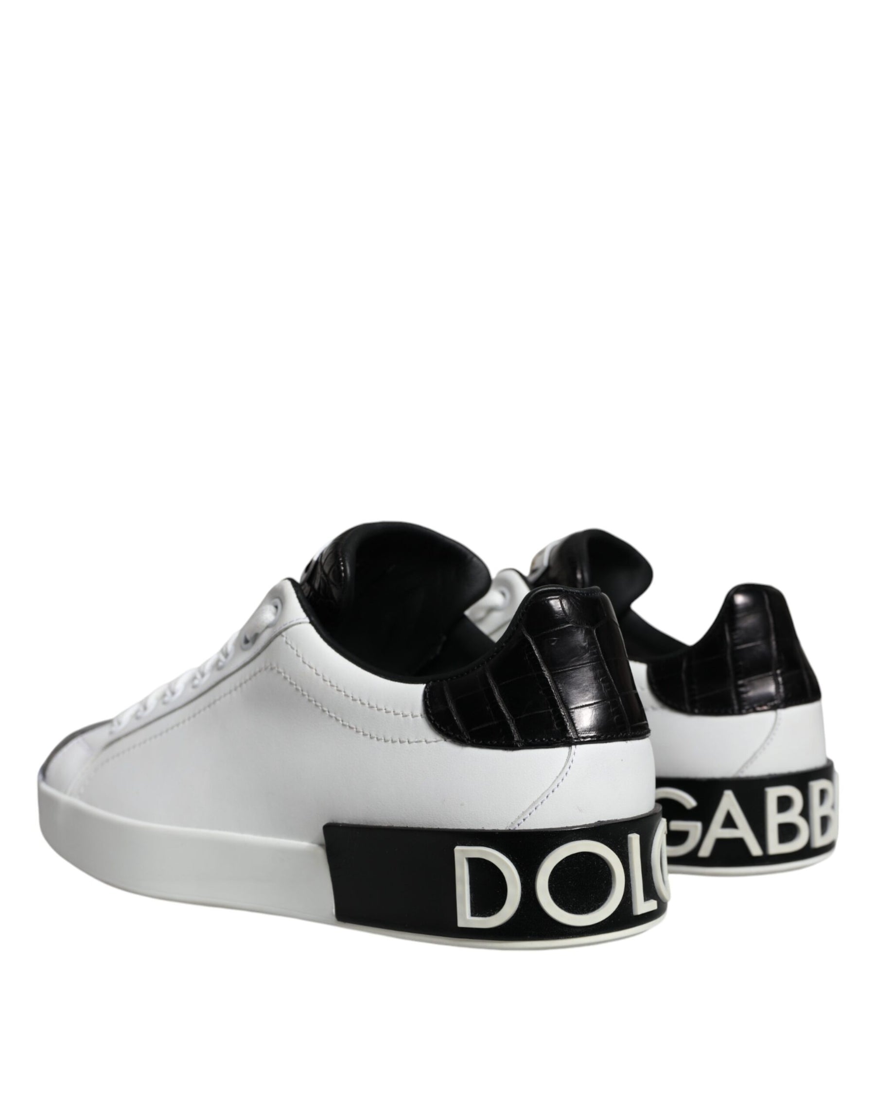 Dolce & Gabbana Black Leather Logo Portofino Sneaker Shoes | Regal Royce