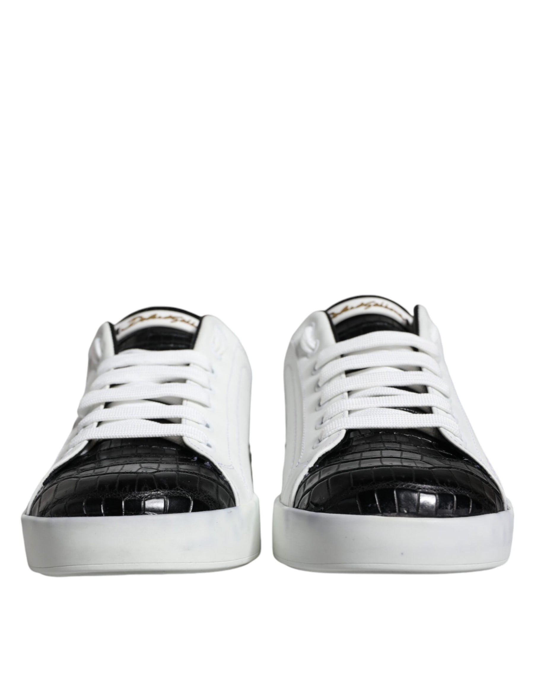 Dolce & Gabbana Black Leather Logo Portofino Sneaker Shoes | Regal Royce