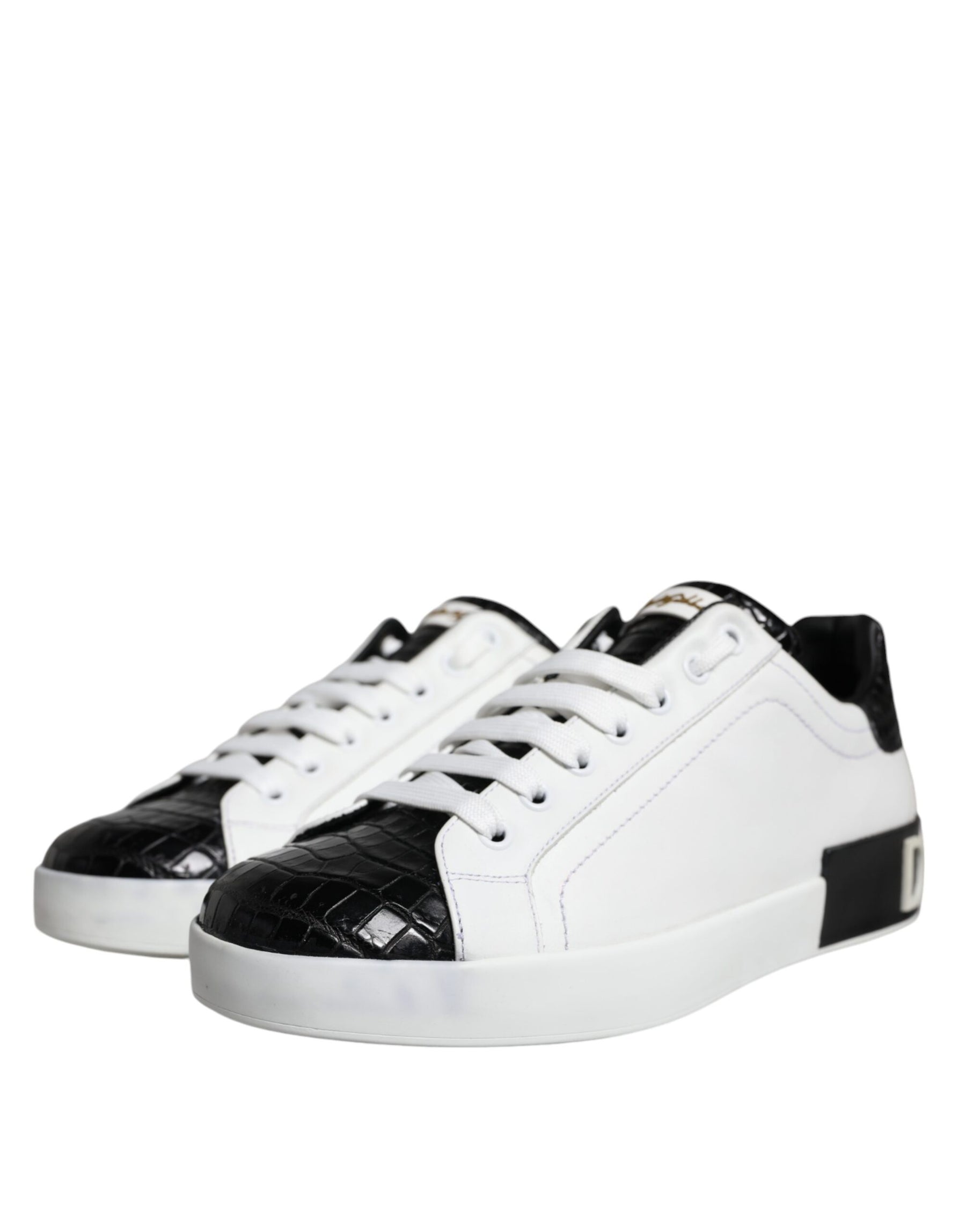 Dolce & Gabbana Black Leather Logo Portofino Sneaker Shoes | Regal Royce