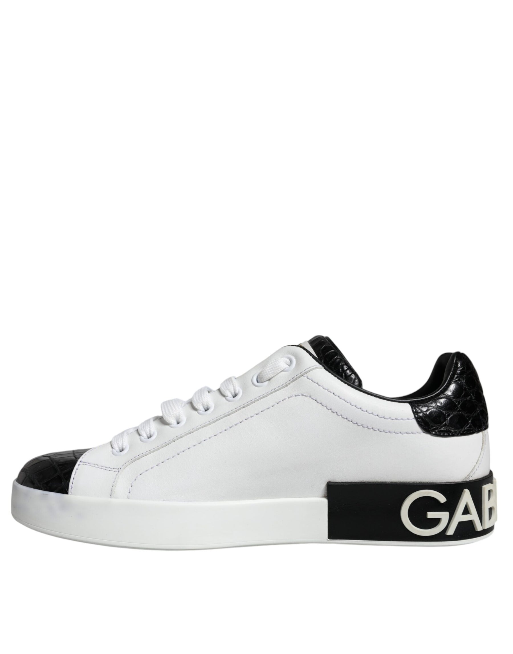 Dolce & Gabbana Black Leather Logo Portofino Sneaker Shoes | Regal Royce