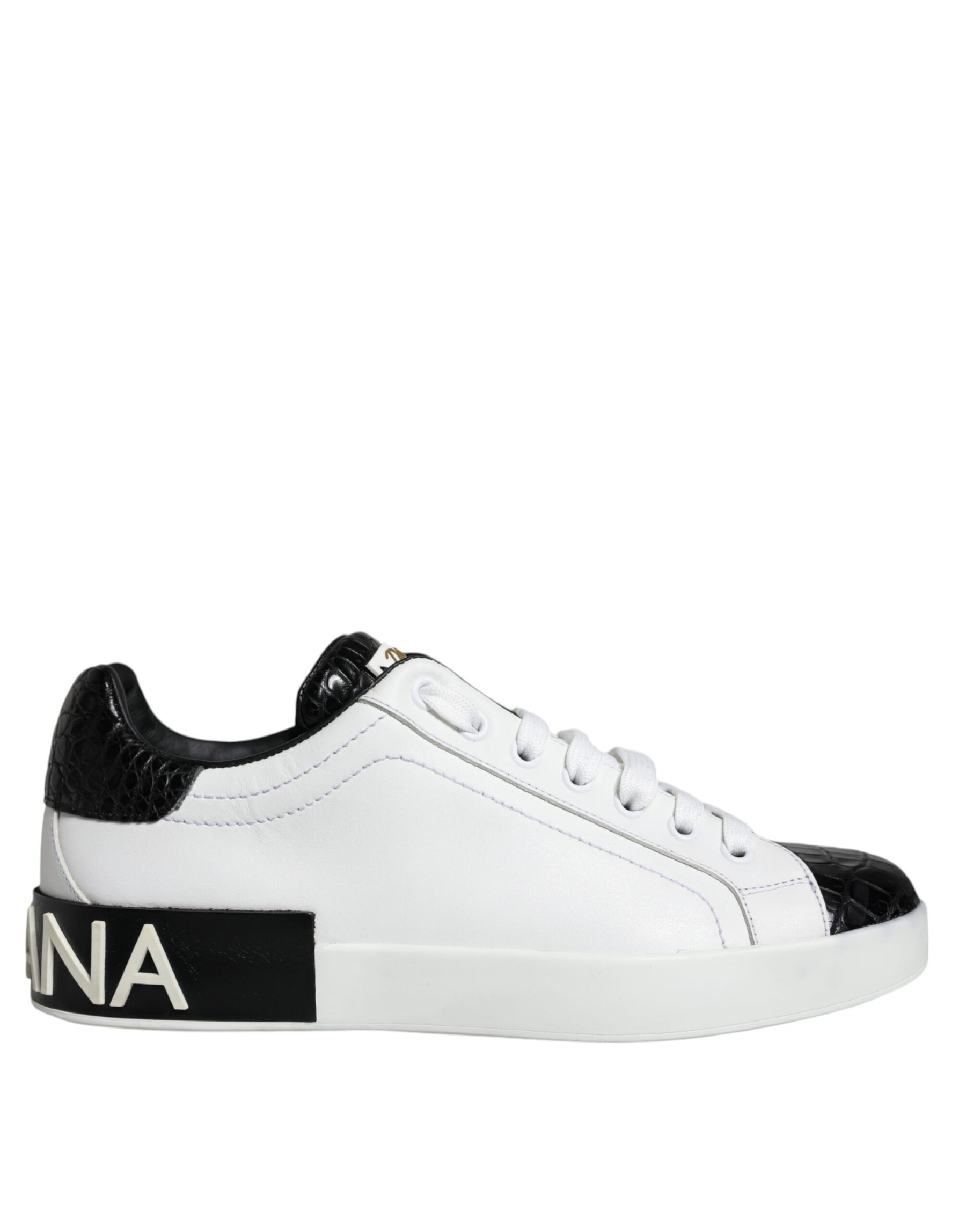 Dolce & Gabbana Black Leather Logo Portofino Sneaker Shoes | Regal Royce