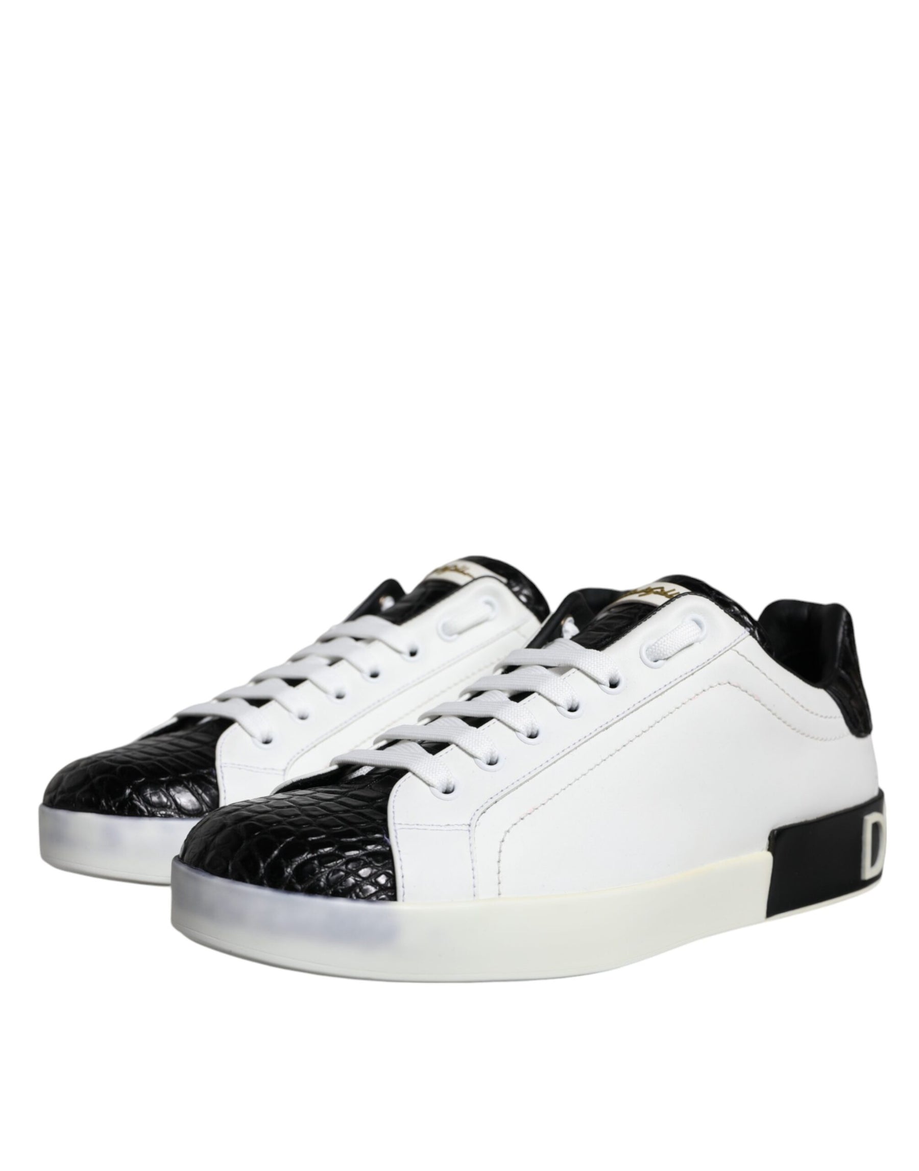 Dolce & Gabbana Black Leather Logo Portofino Sneaker Shoes | Regal Royce