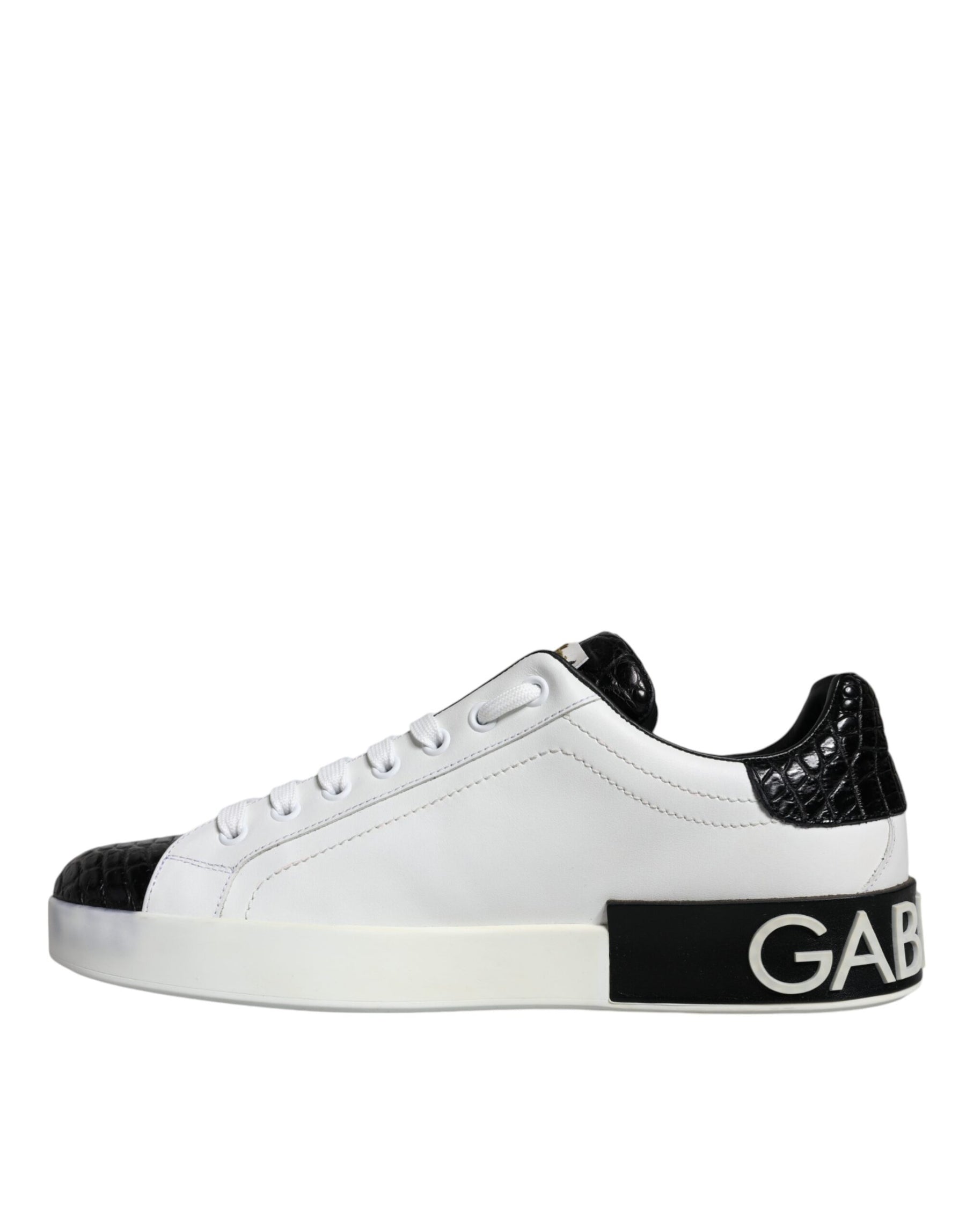 Dolce & Gabbana Black Leather Logo Portofino Sneaker Shoes | Regal Royce