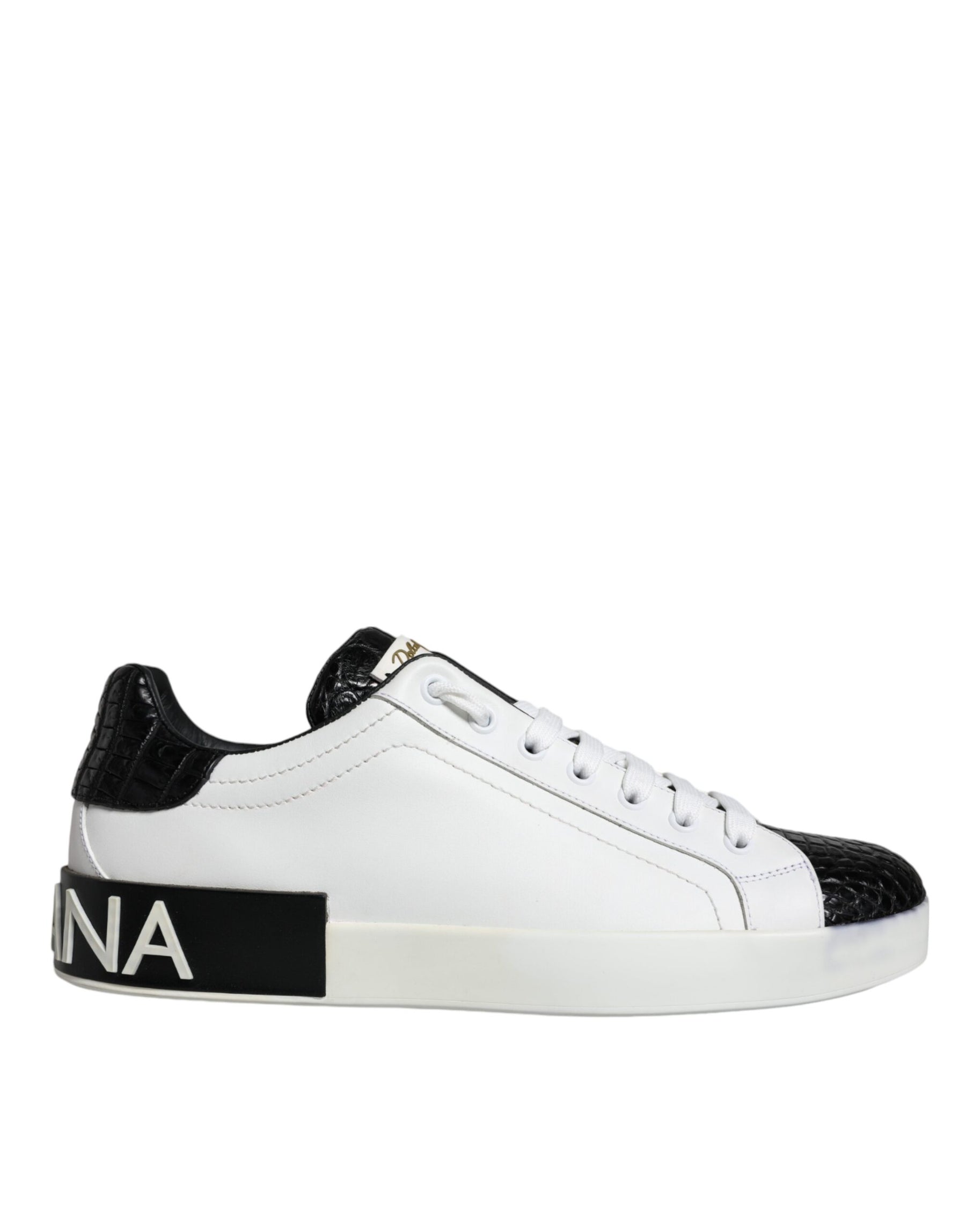 Dolce & Gabbana Black Leather Logo Portofino Sneaker Shoes | Regal Royce