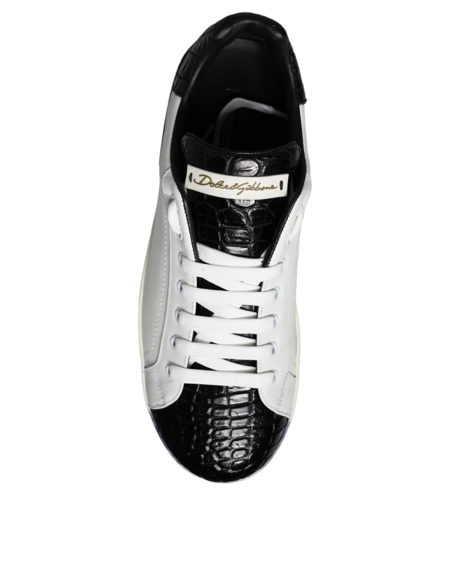 Dolce & Gabbana Black Leather Logo Portofino Sneaker Shoes | Regal Royce