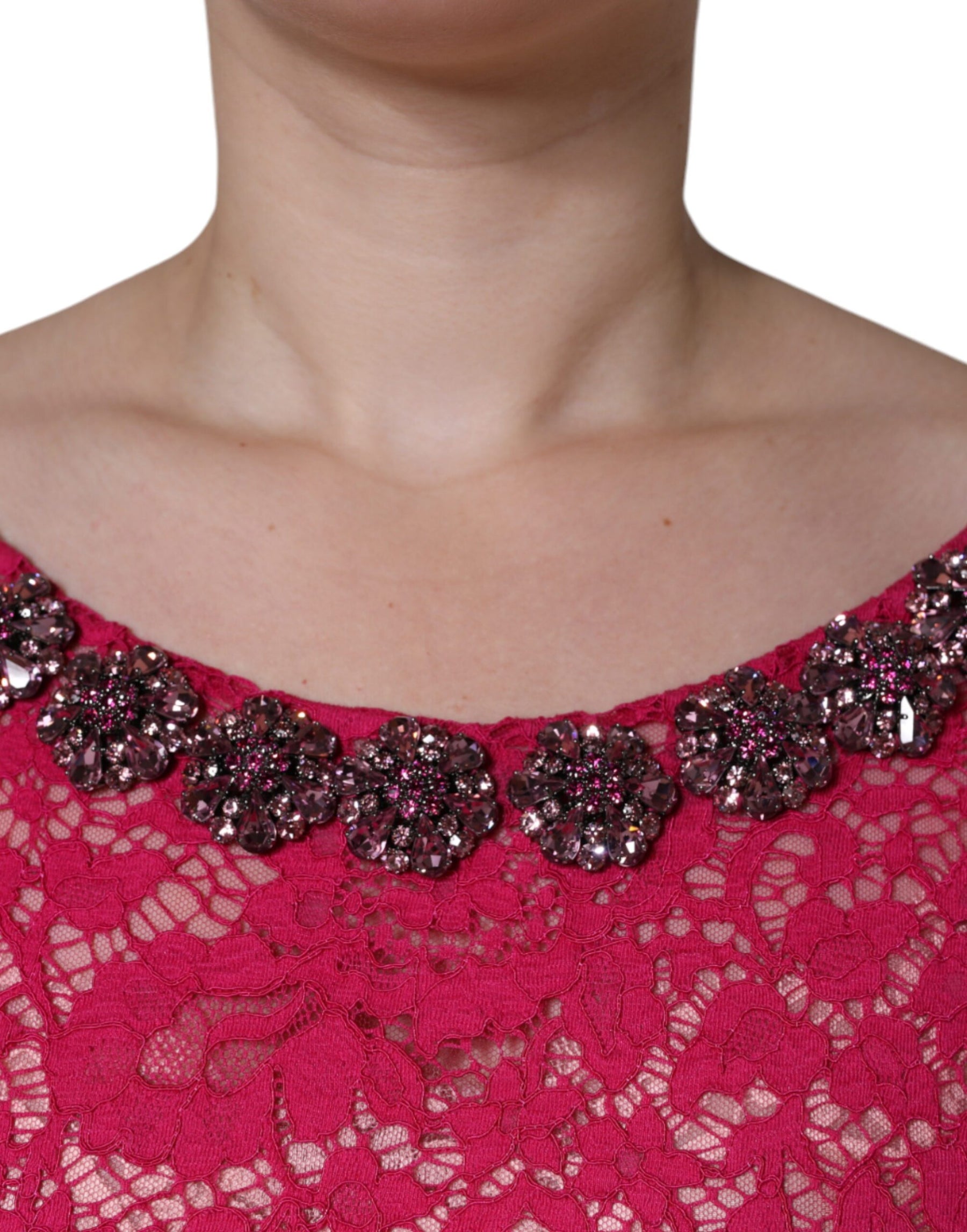 Dolce & Gabbana Pink Lace Crystal Sheath Long Gown Dress | Regal Royce