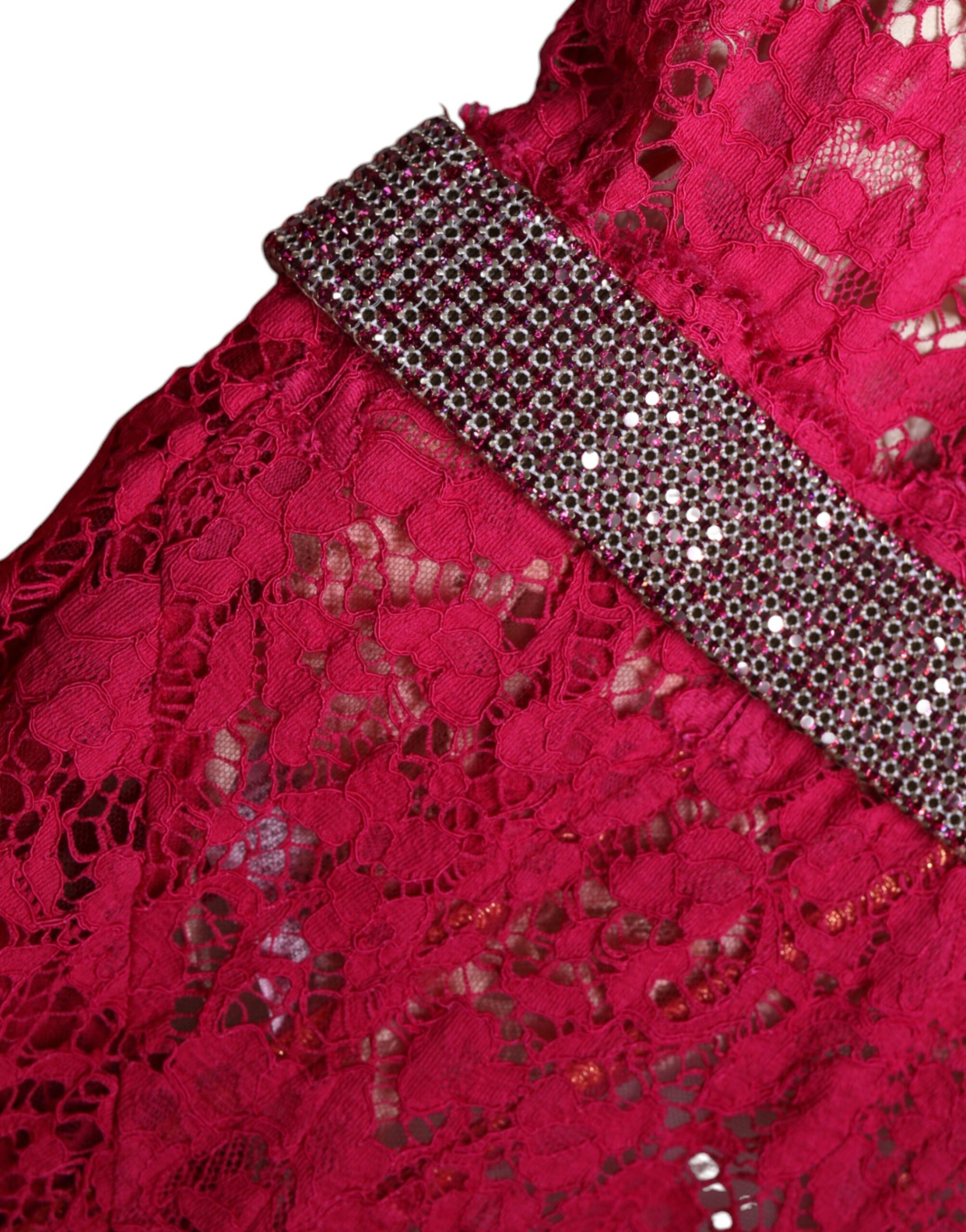Dolce & Gabbana Pink Lace Crystal Sheath Long Gown Dress | Regal Royce