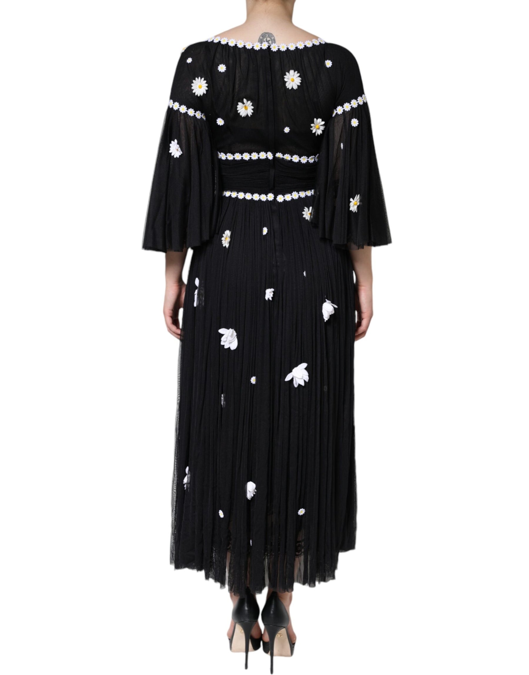 Dolce & Gabbana Black Silk Daisy A-line Long Maxi Dress | Regal Royce