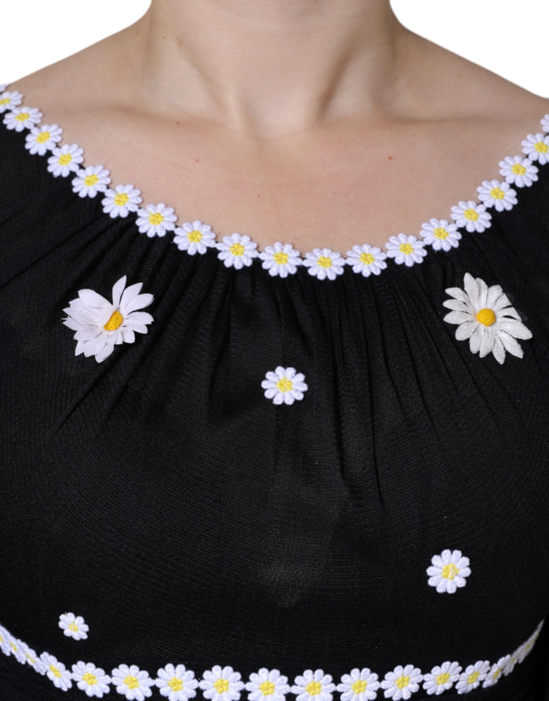 Dolce & Gabbana Black Silk Daisy A-line Long Maxi Dress | Regal Royce