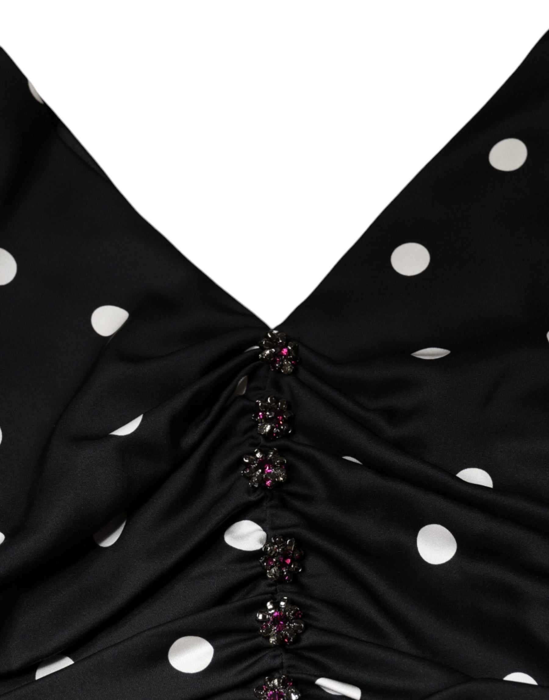 Dolce & Gabbana Black Silk Polka Dot Vneck Tassel Midi Dress | Regal Royce