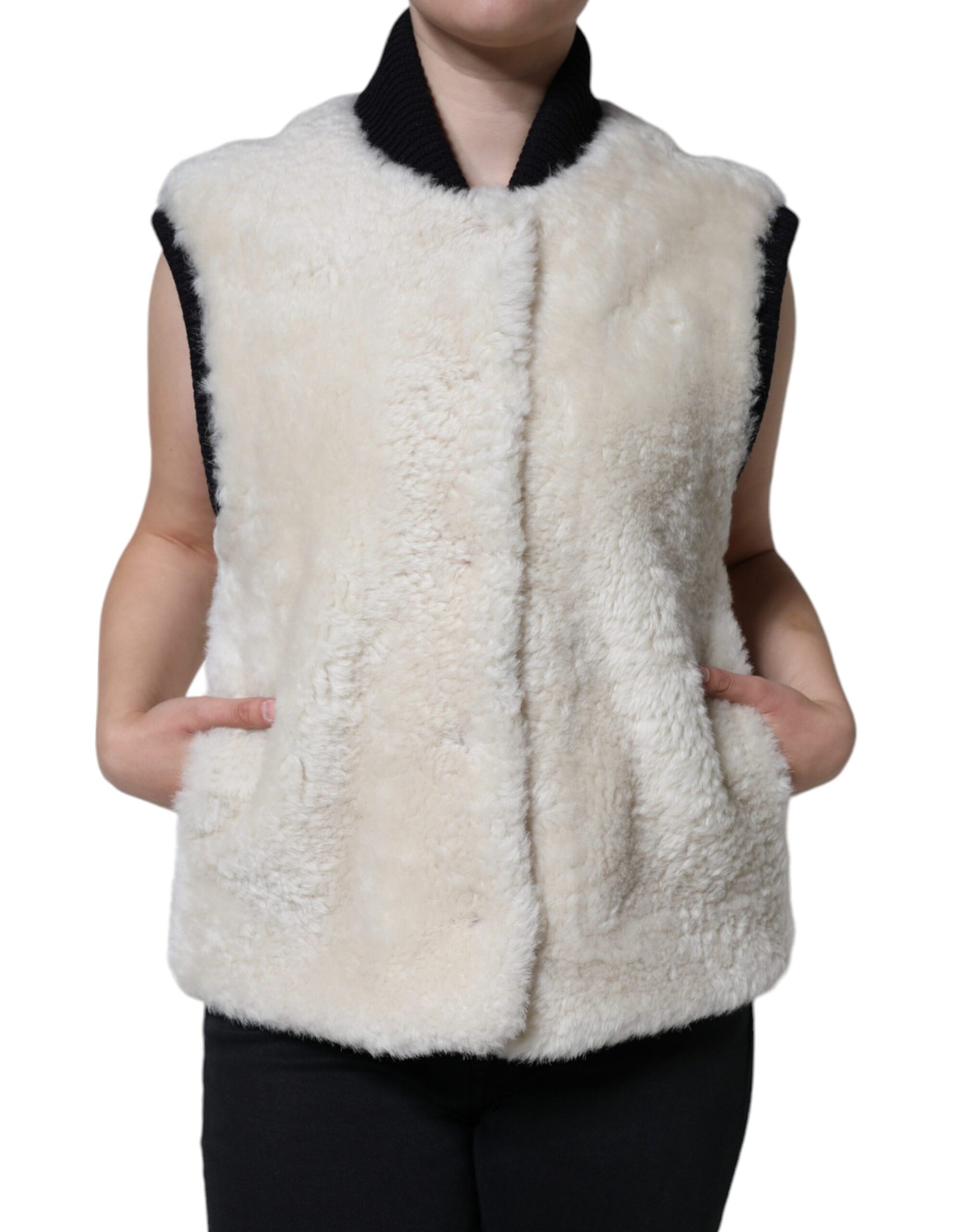 Burberry White WARRENFORD Shearling Leather Vest Coat Jacket | Regal Royce