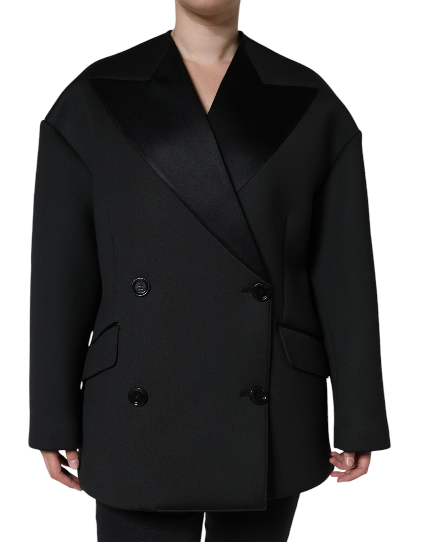 Dolce & Gabbana Black Polyester Double Breasted Coat Jacket | Regal Royce