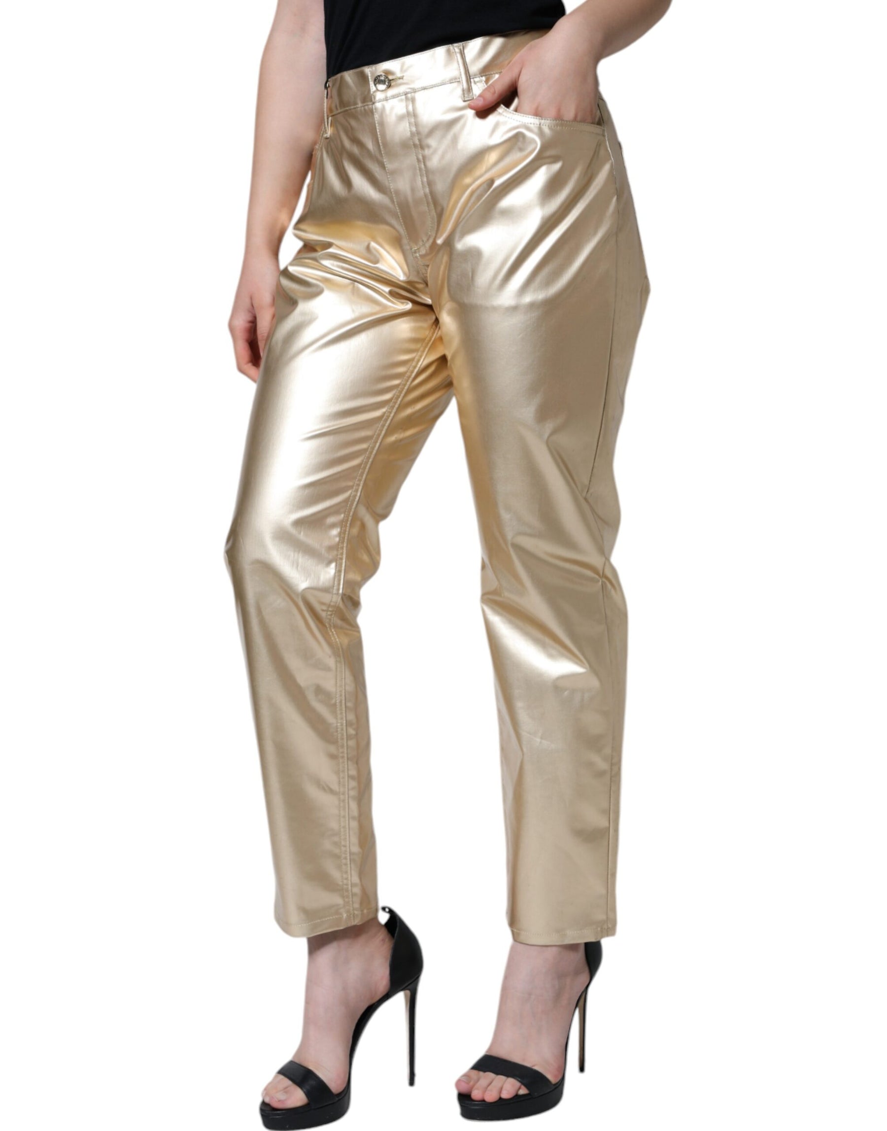 Dolce & Gabbana Metallic Gold Polyester Tapered Pants | Regal Royce