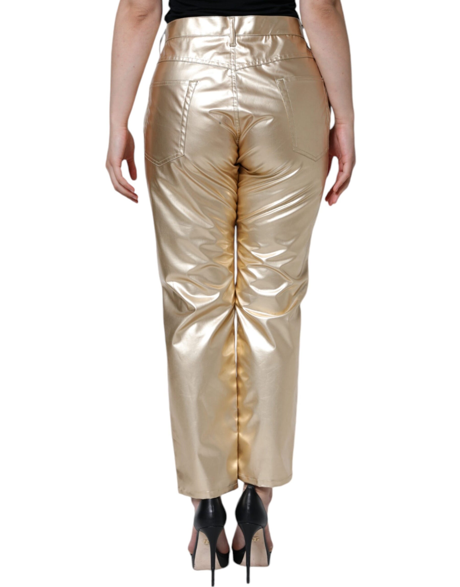 Dolce & Gabbana Metallic Gold Polyester Tapered Pants | Regal Royce