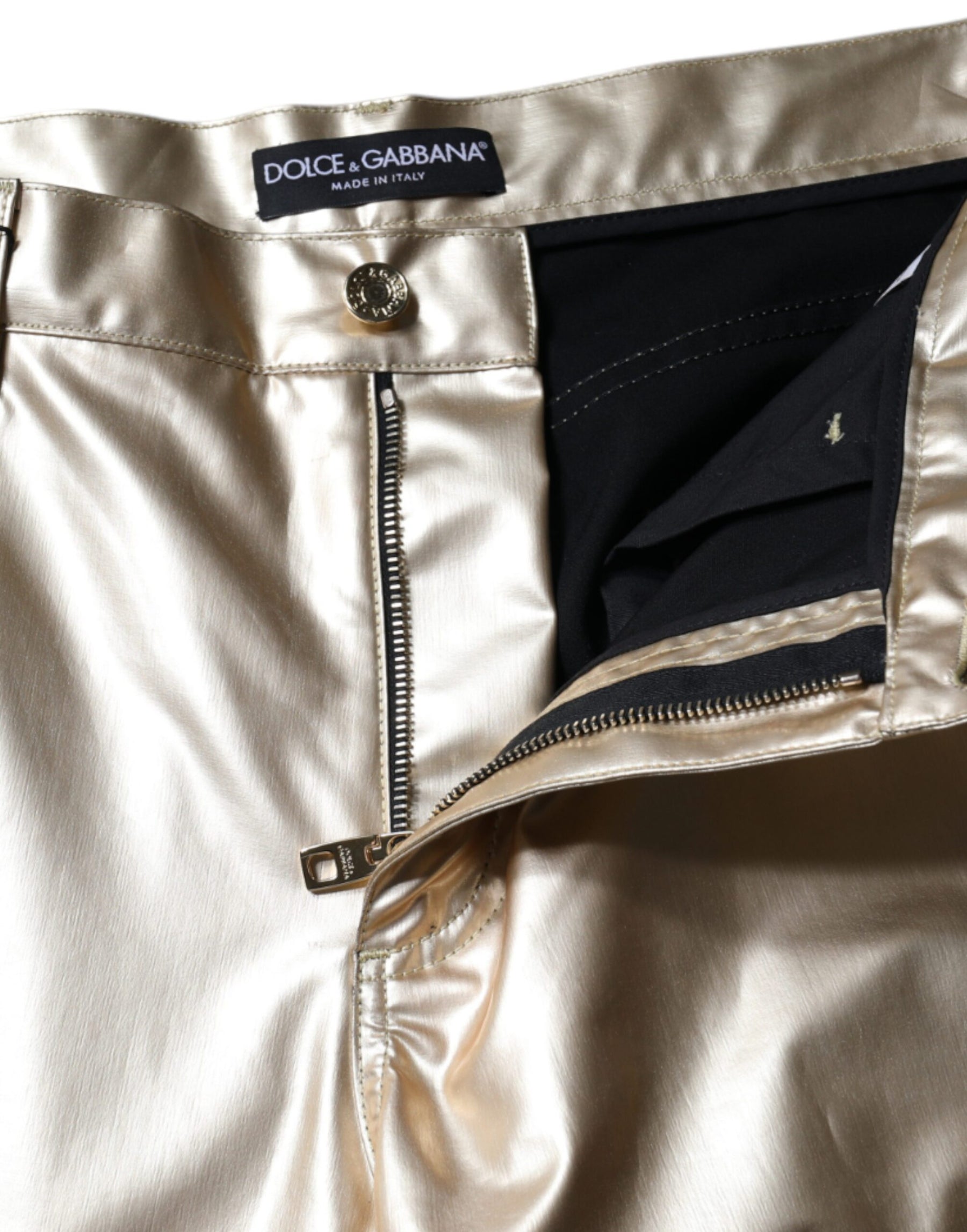 Dolce & Gabbana Metallic Gold Polyester Tapered Pants | Regal Royce