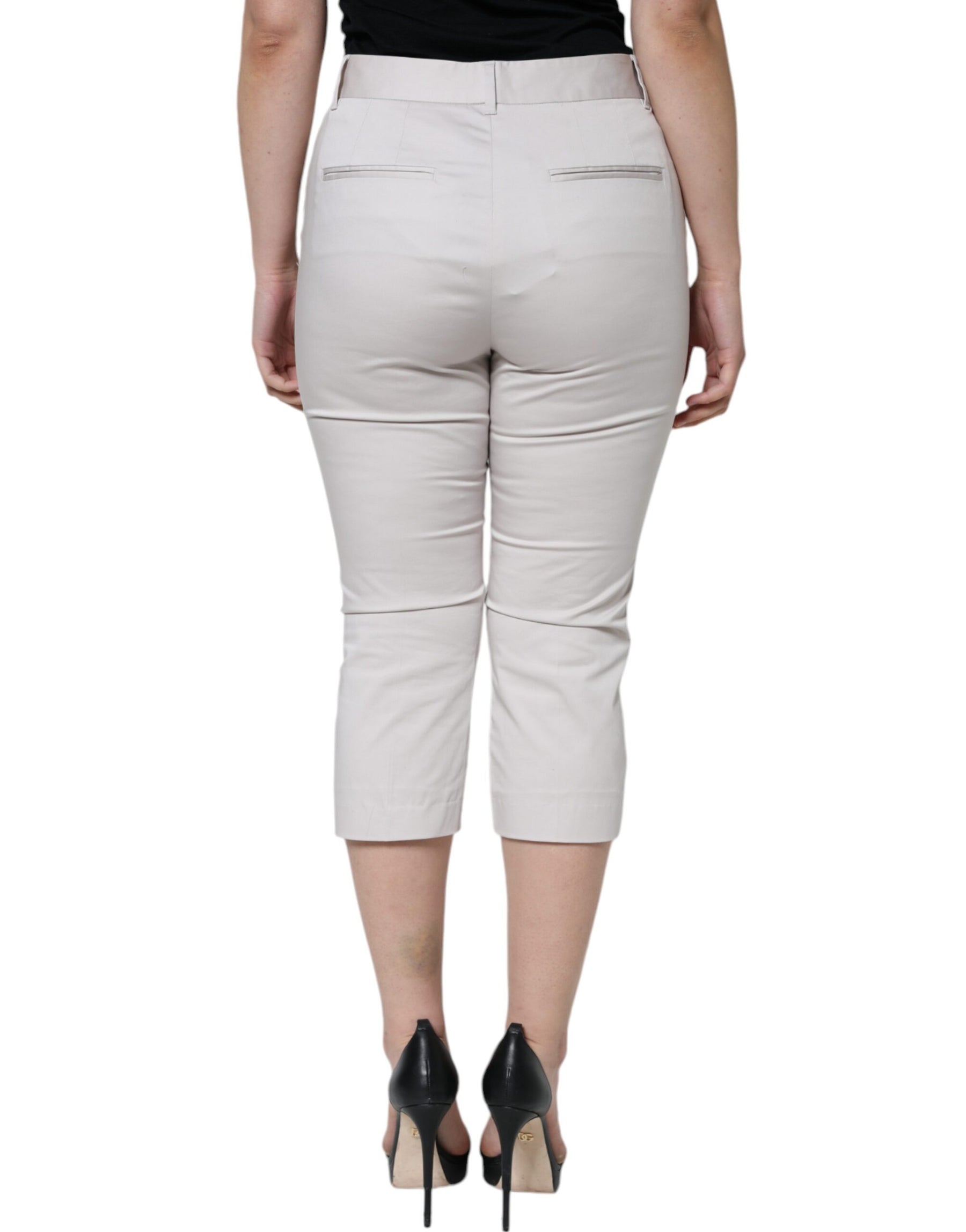 Dolce & Gabbana White Cotton Mid Waist Cropped Skinny Pants | Regal Royce