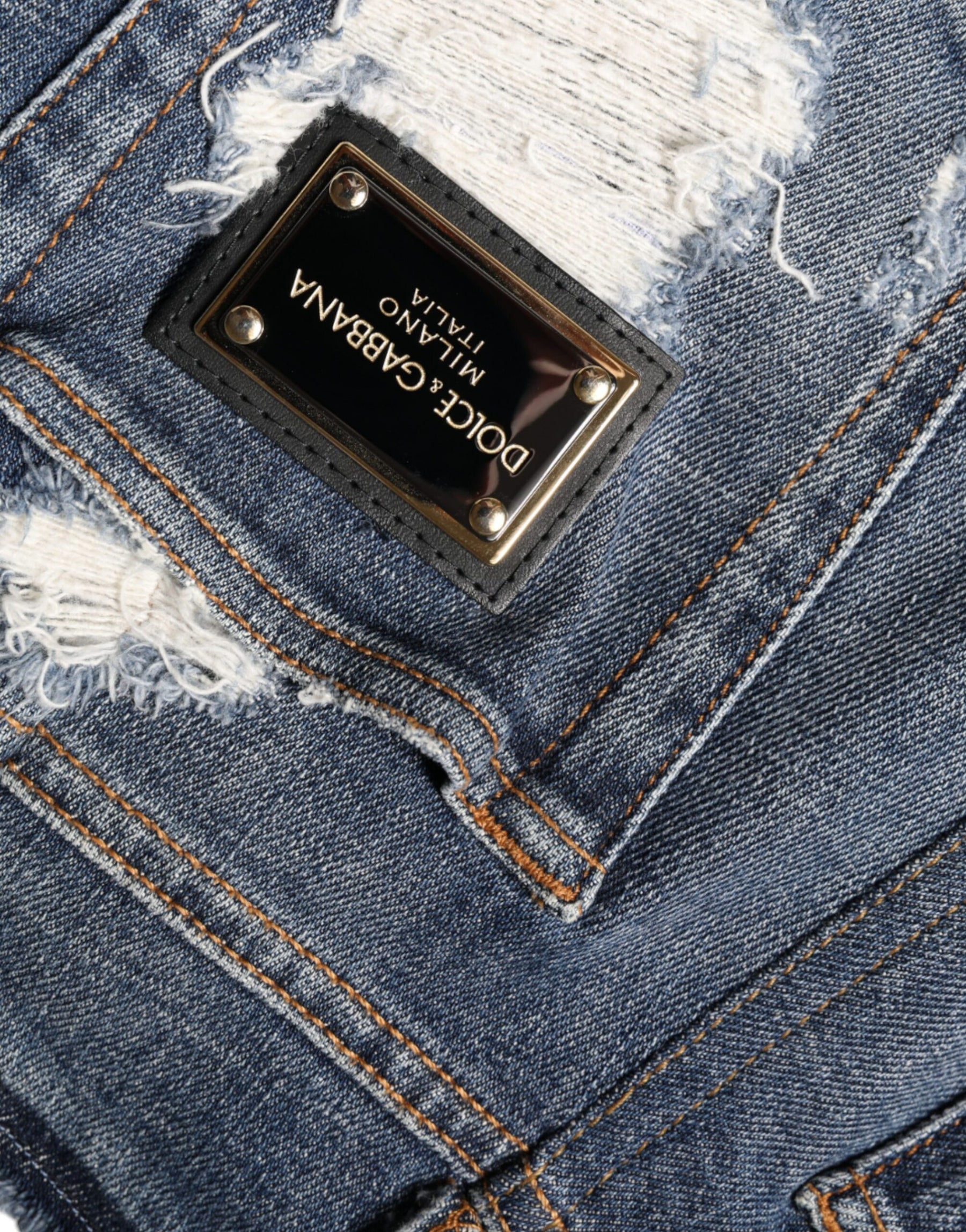 Dolce & Gabbana Blue Cotton Stretch Tattered Skinny Jeans | Regal Royce