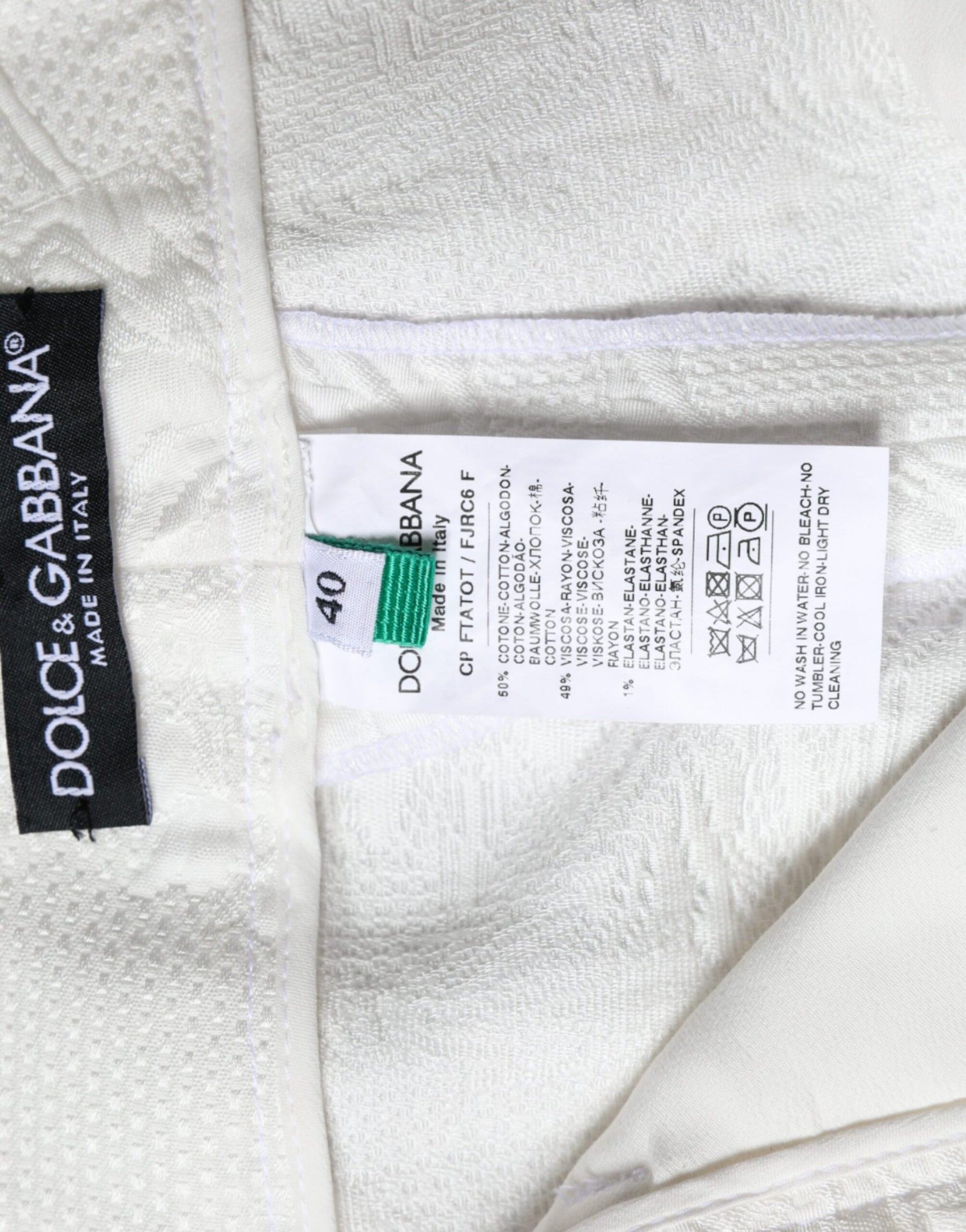 Dolce & Gabbana White Floral Brocade Cotton Cropped Pants | Regal Royce