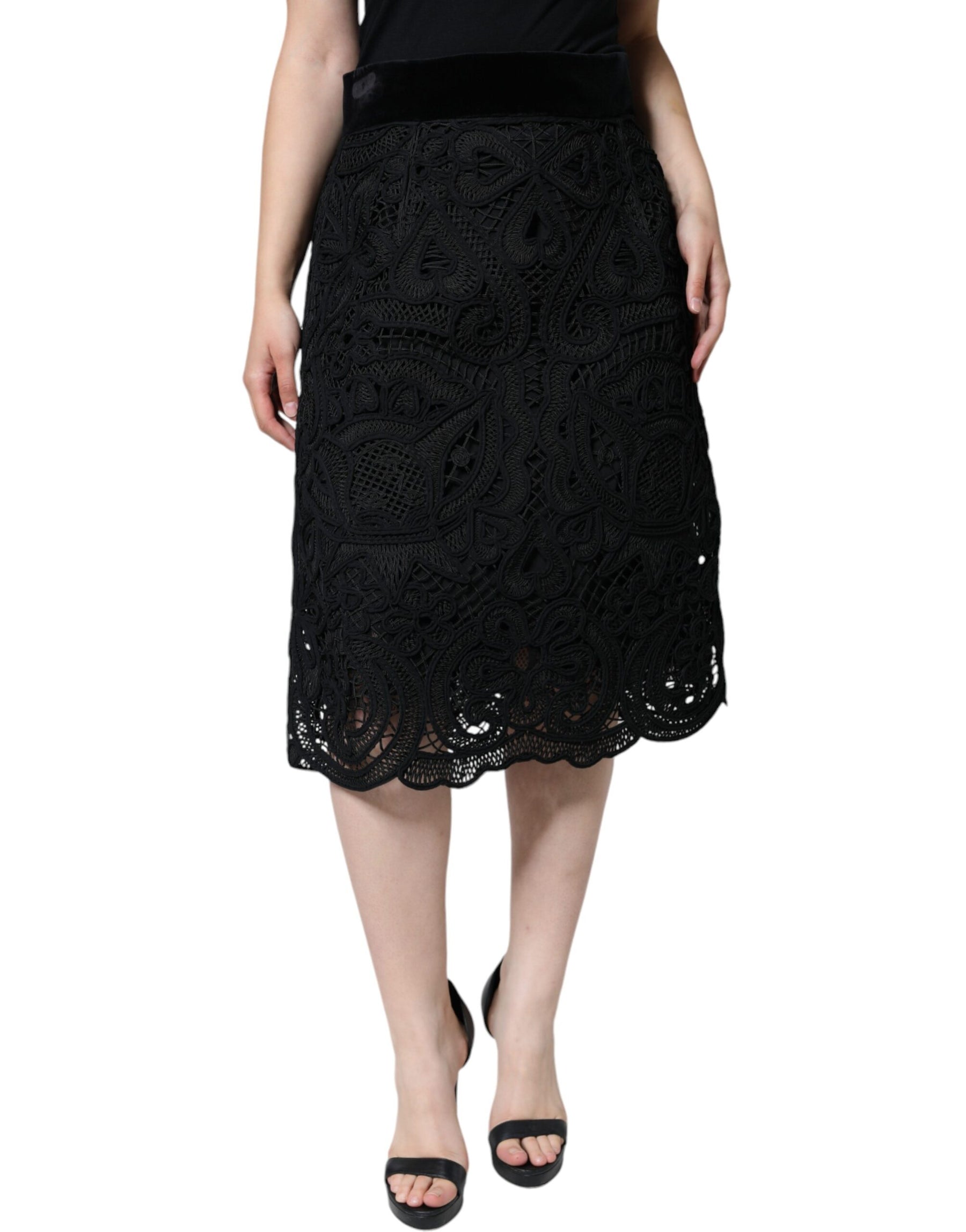 Dolce & Gabbana Black Floral Lace High Waist Pencil Cut Skirt | Regal Royce