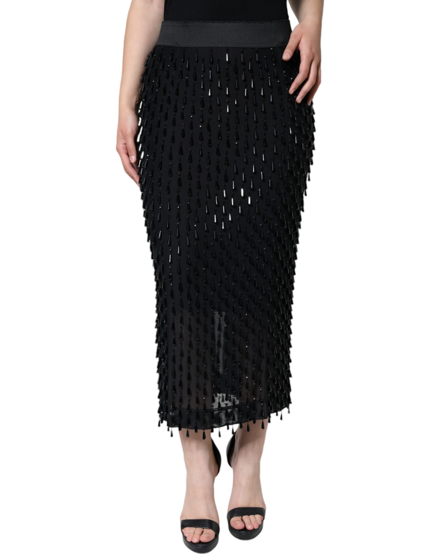 Dolce & Gabbana Black Embellished Pencil Cut Midi Skirt | Regal Royce