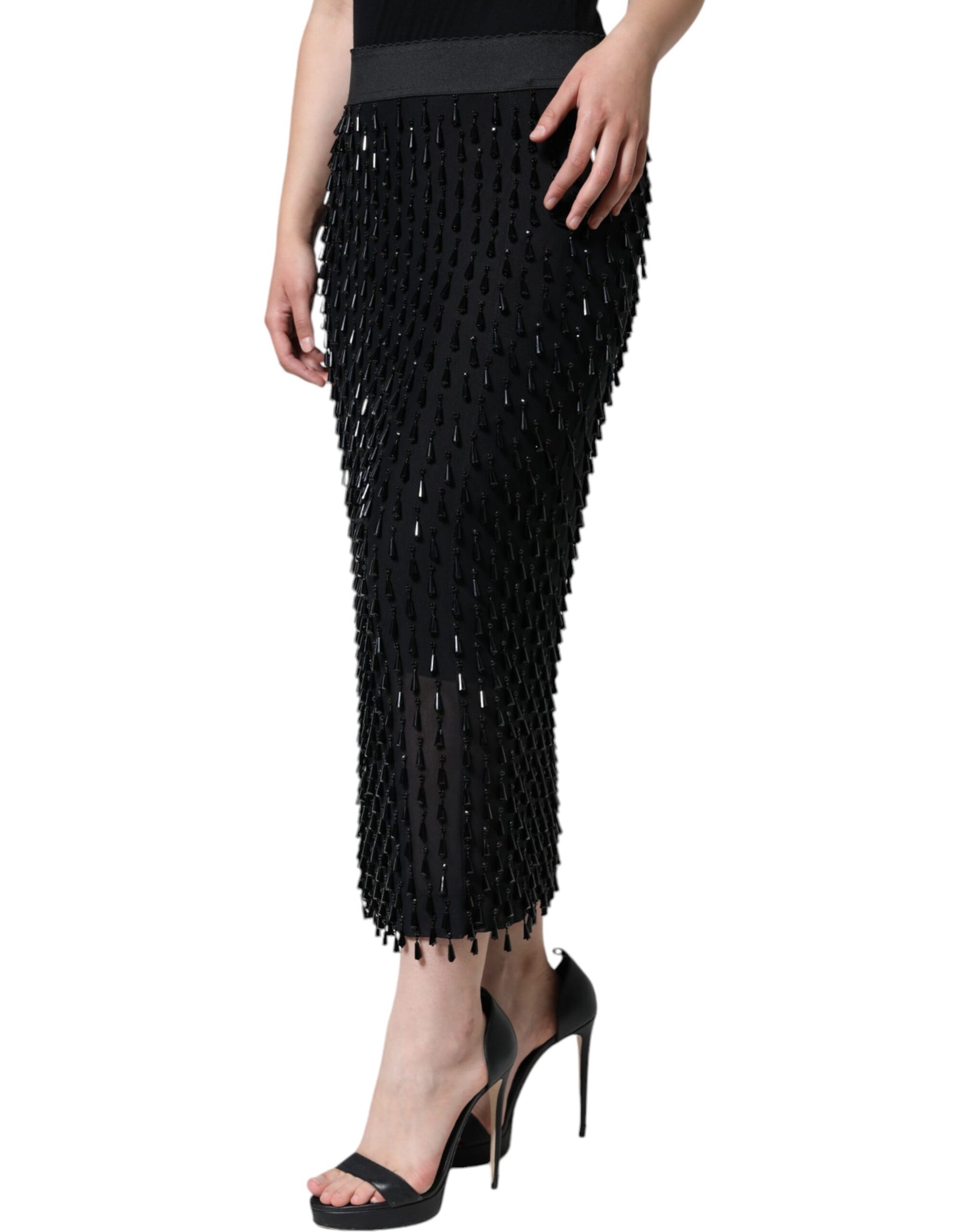 Dolce & Gabbana Black Embellished Pencil Cut Midi Skirt | Regal Royce