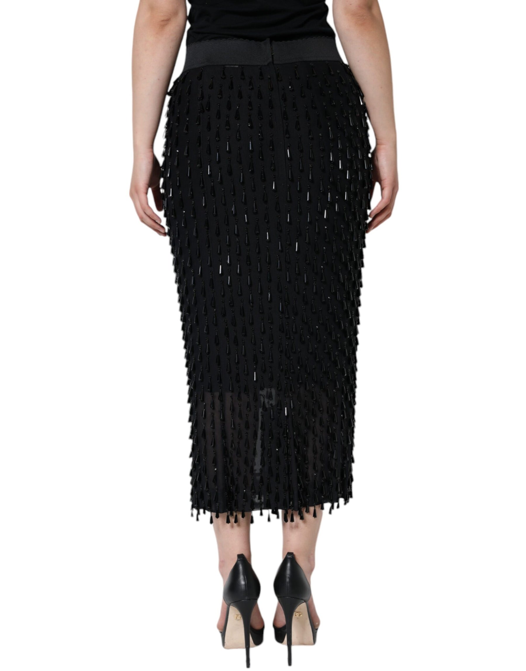 Dolce & Gabbana Black Embellished Pencil Cut Midi Skirt | Regal Royce