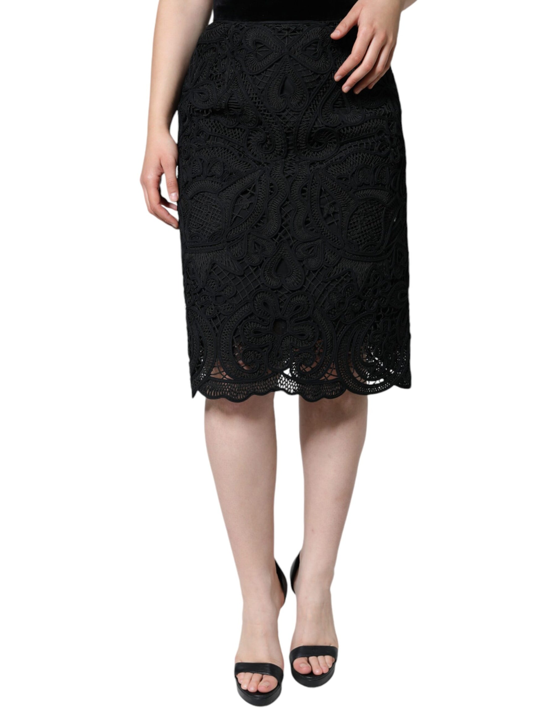 Dolce & Gabbana Black Floral Lace HighWaist Pencil Cut Skirt | Regal Royce