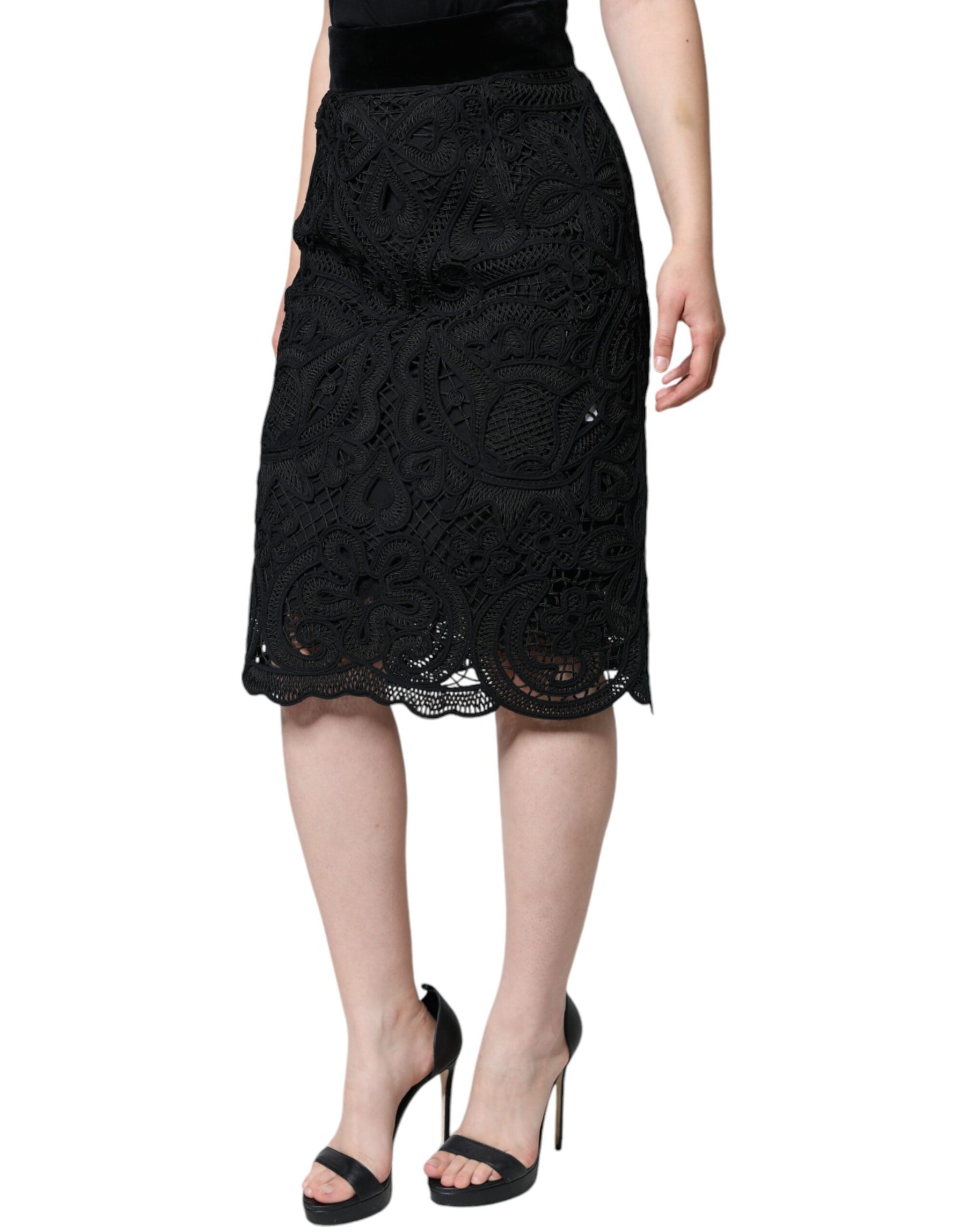 Dolce & Gabbana Black Floral Lace HighWaist Pencil Cut Skirt | Regal Royce