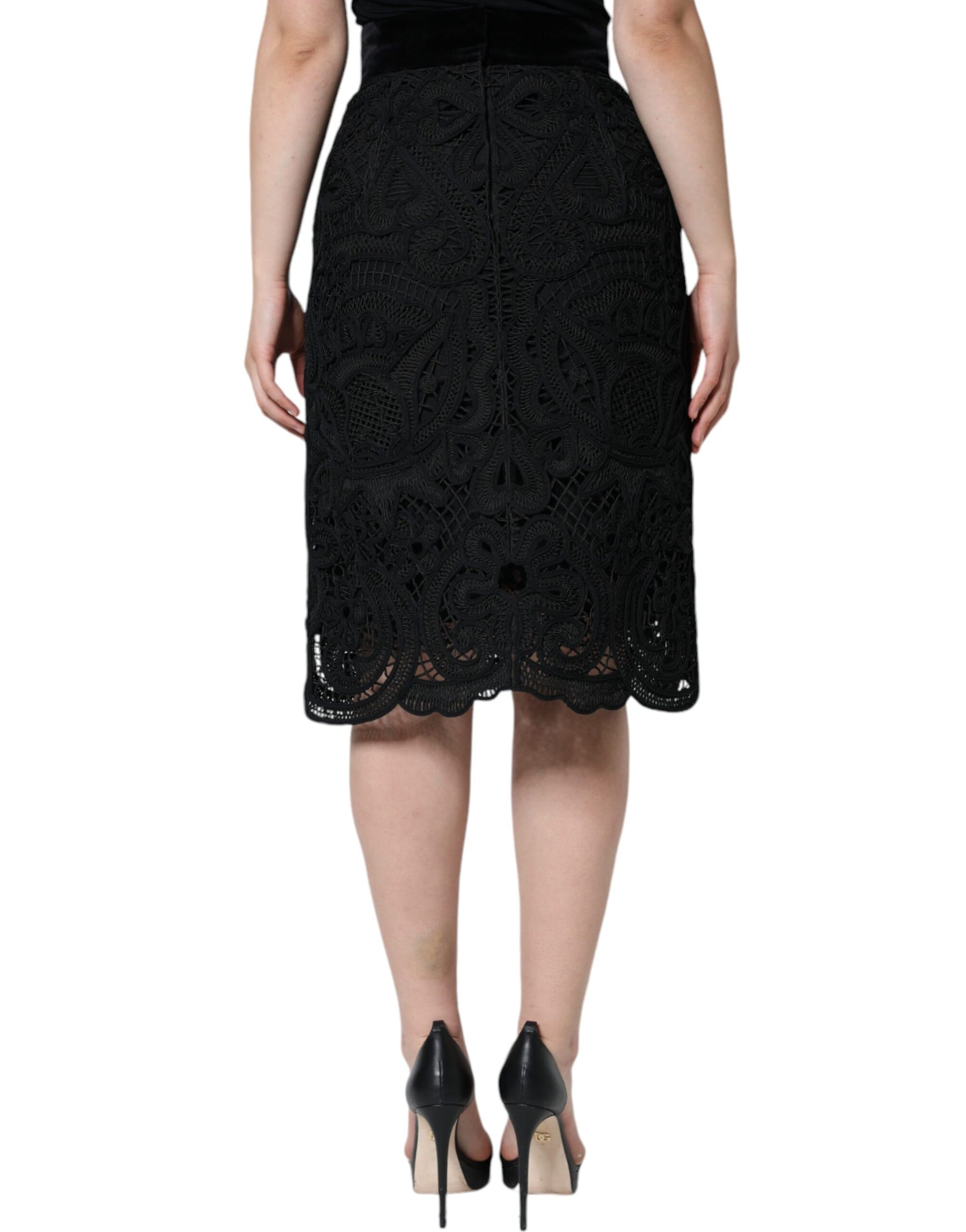 Dolce & Gabbana Black Floral Lace HighWaist Pencil Cut Skirt | Regal Royce