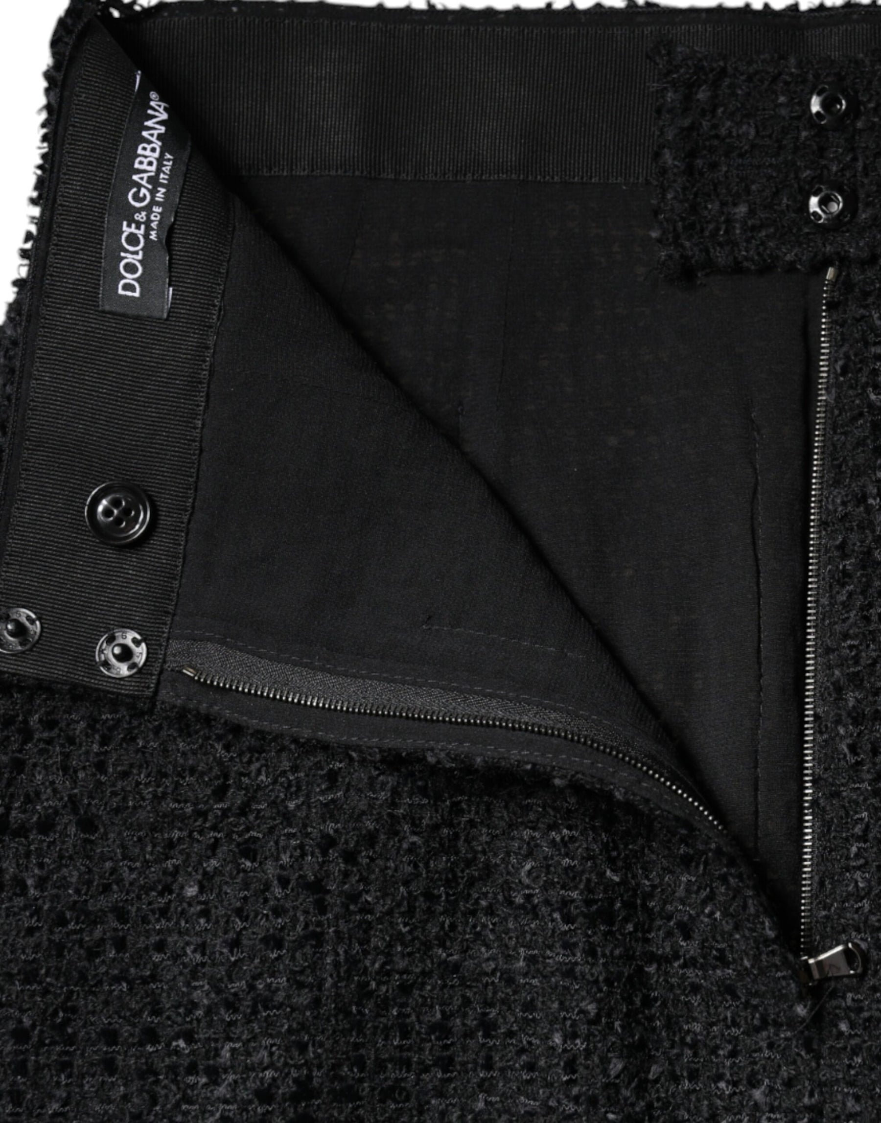 Dolce & Gabbana Black Virgin Wool Pencil Cut Midi Skirt | Regal Royce