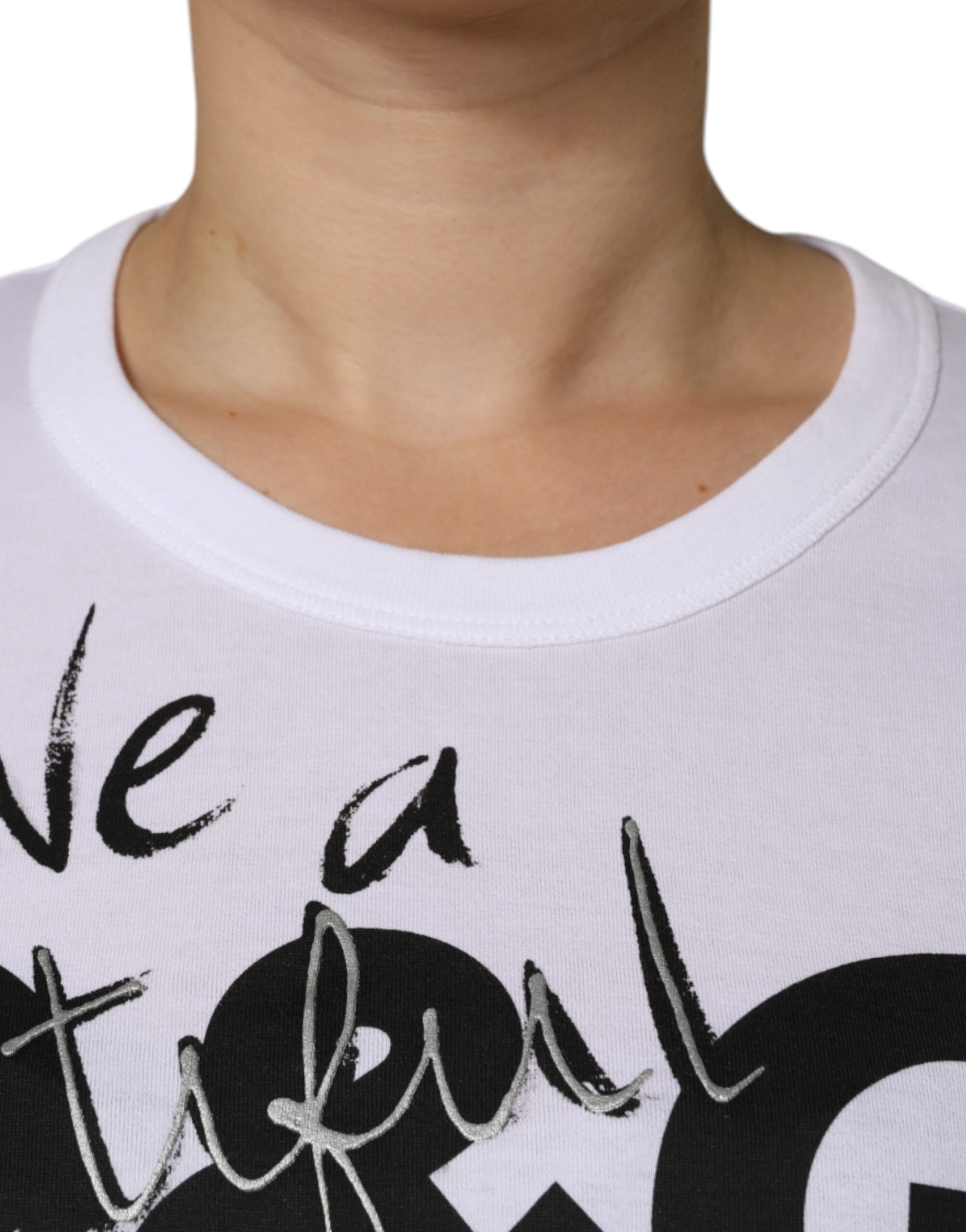 Dolce & Gabbana White Cotton Logo Print Round Neck T-shirt | Regal Royce