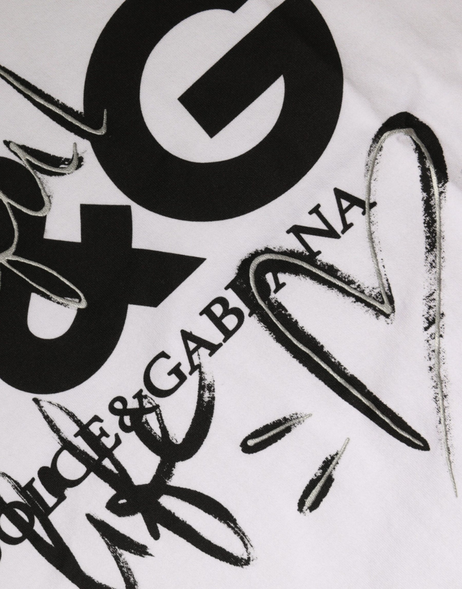 Dolce & Gabbana White Cotton Logo Print Round Neck T-shirt | Regal Royce