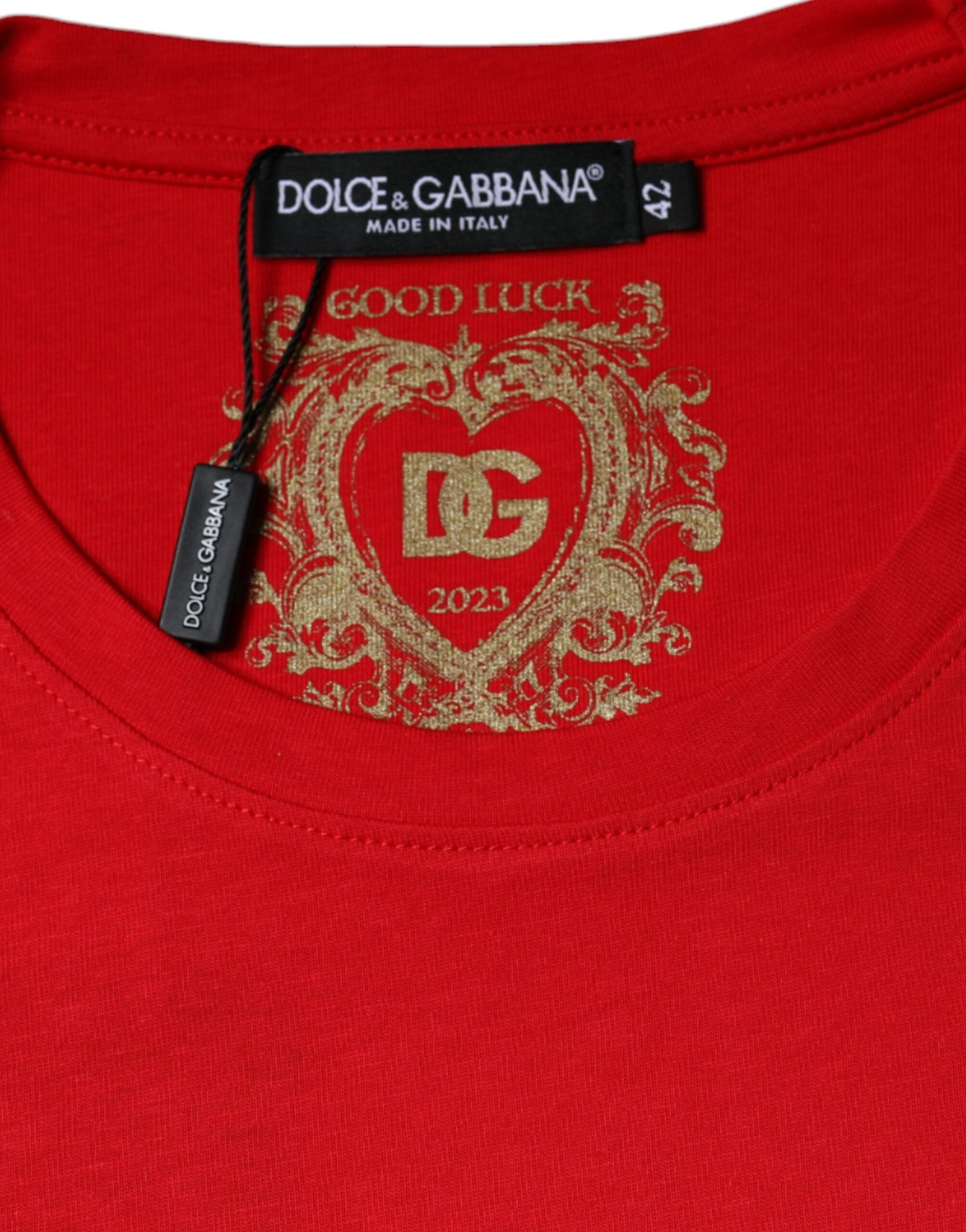 Dolce & Gabbana Red Cotton Crew Neck Short Sleeve Tee T-shirt | Regal Royce