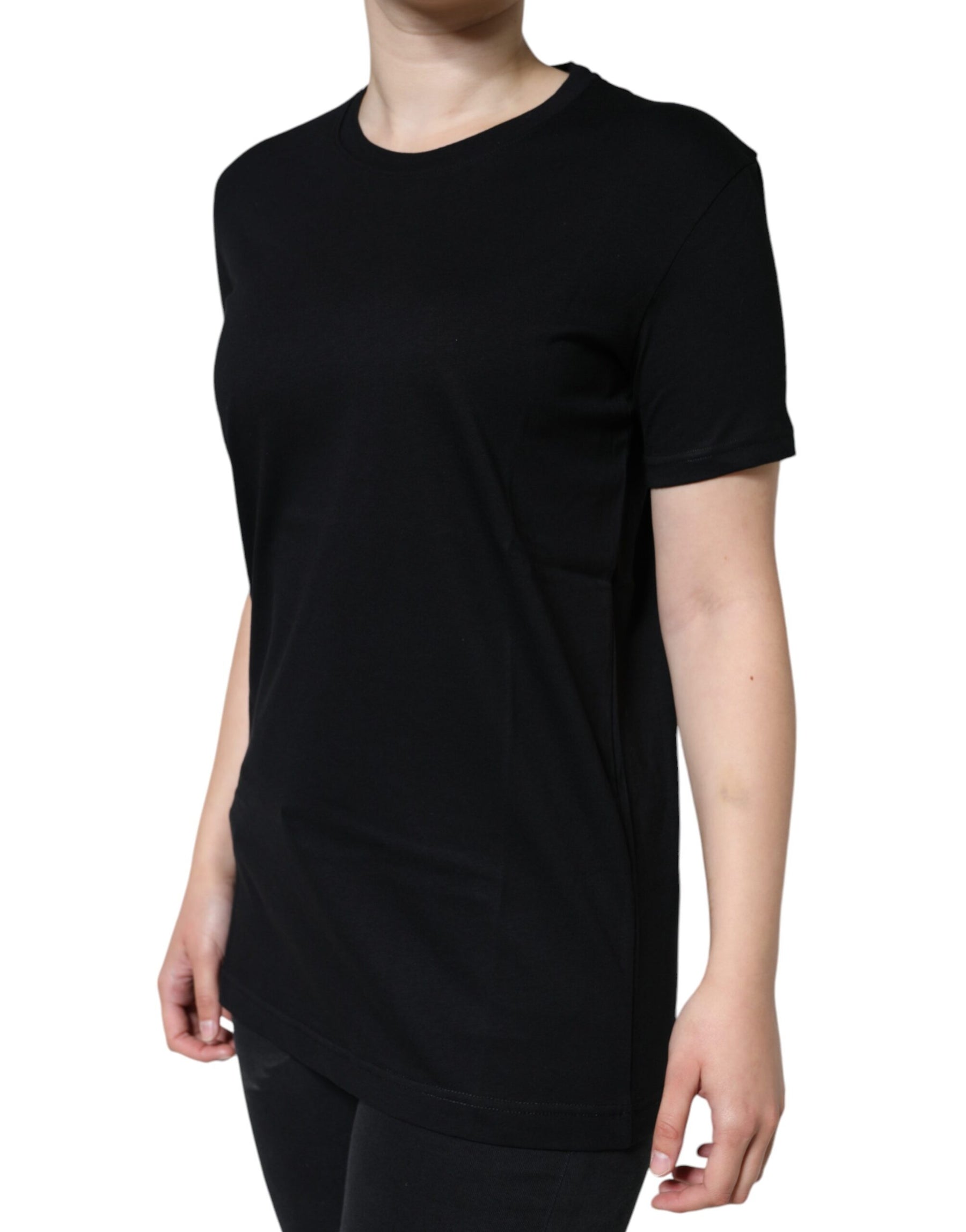 Dolce & Gabbana Black Cotton Crew Neck Short Sleeve T-shirt | Regal Royce