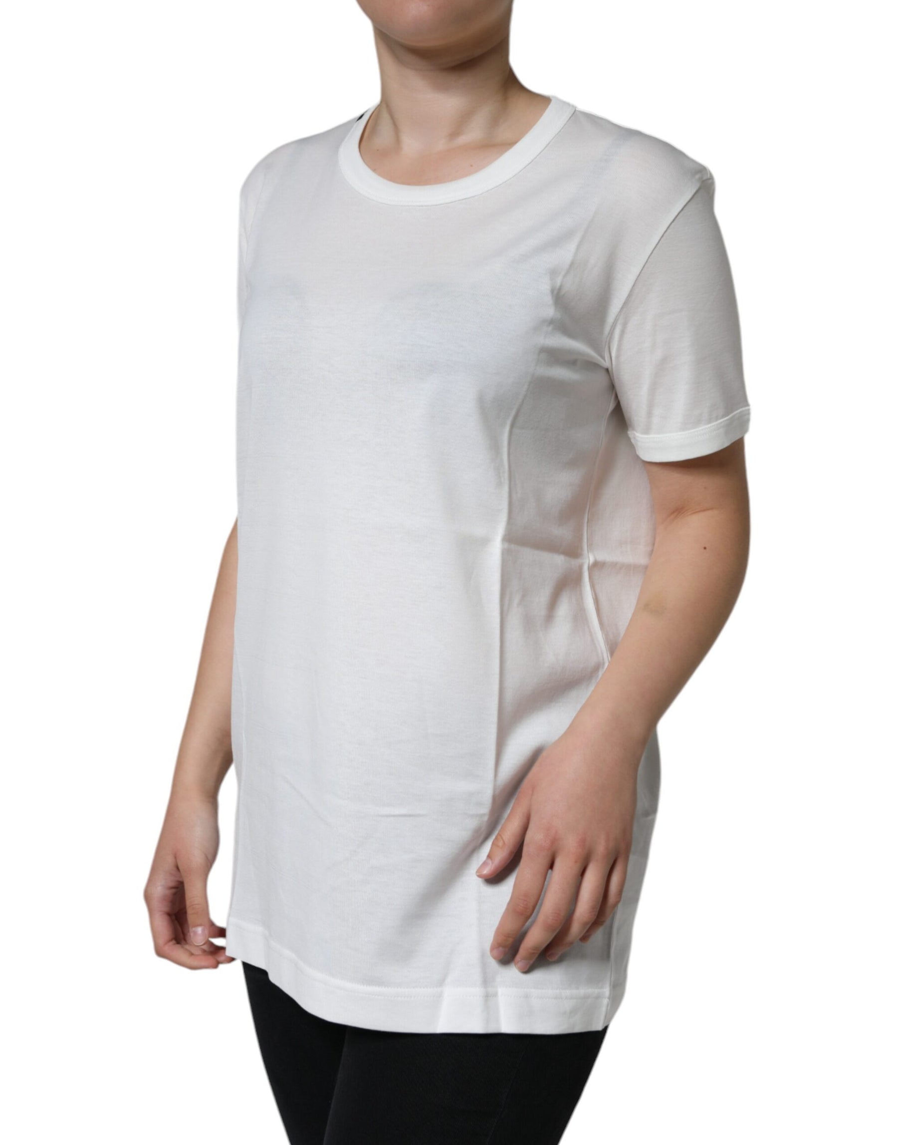 Dolce & Gabbana White Cotton Crew Neck Short Sleeve T-shirt | Regal Royce
