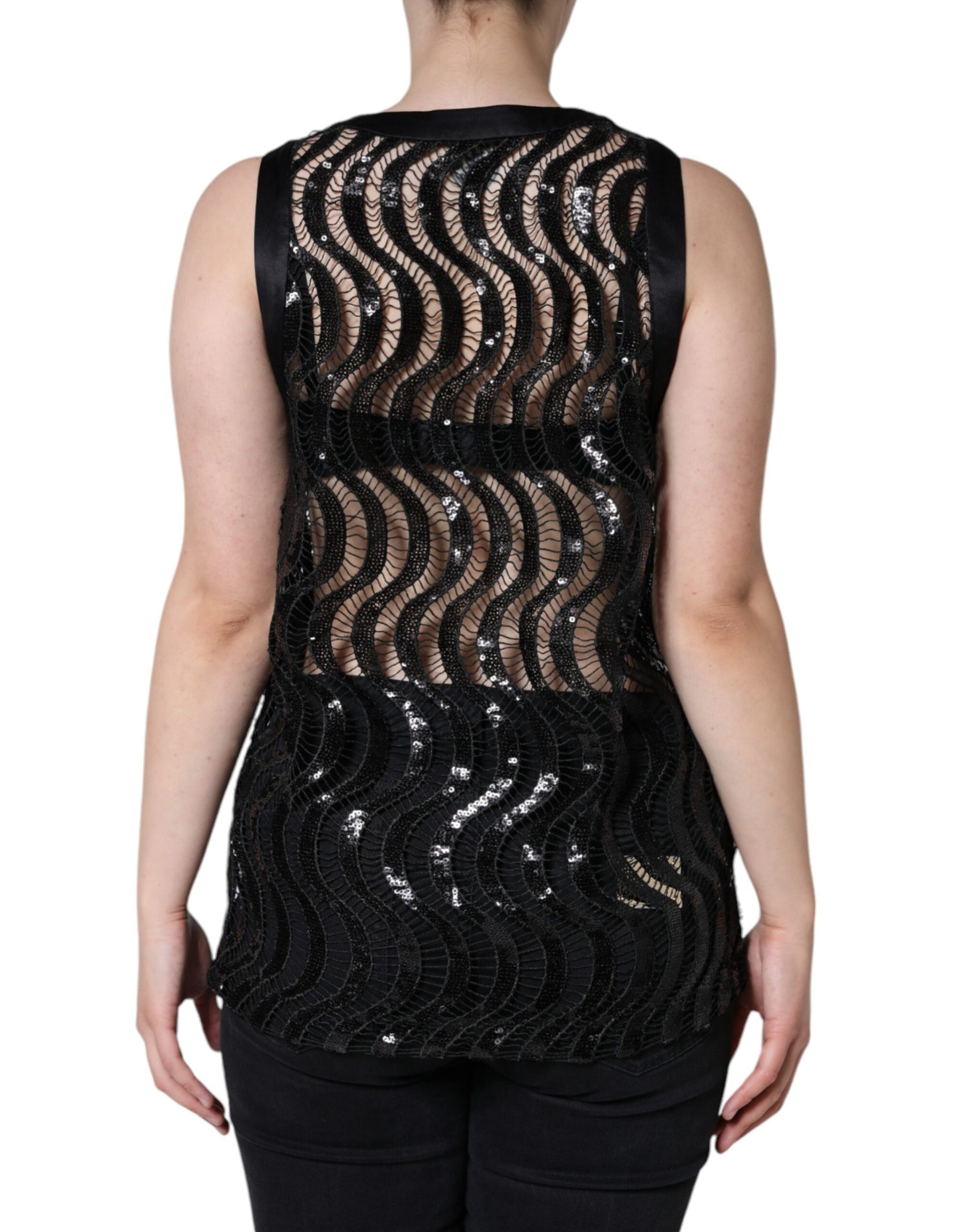 Dolce & Gabbana Black Sequin Sleeveless Tank Blouse Top | Regal Royce