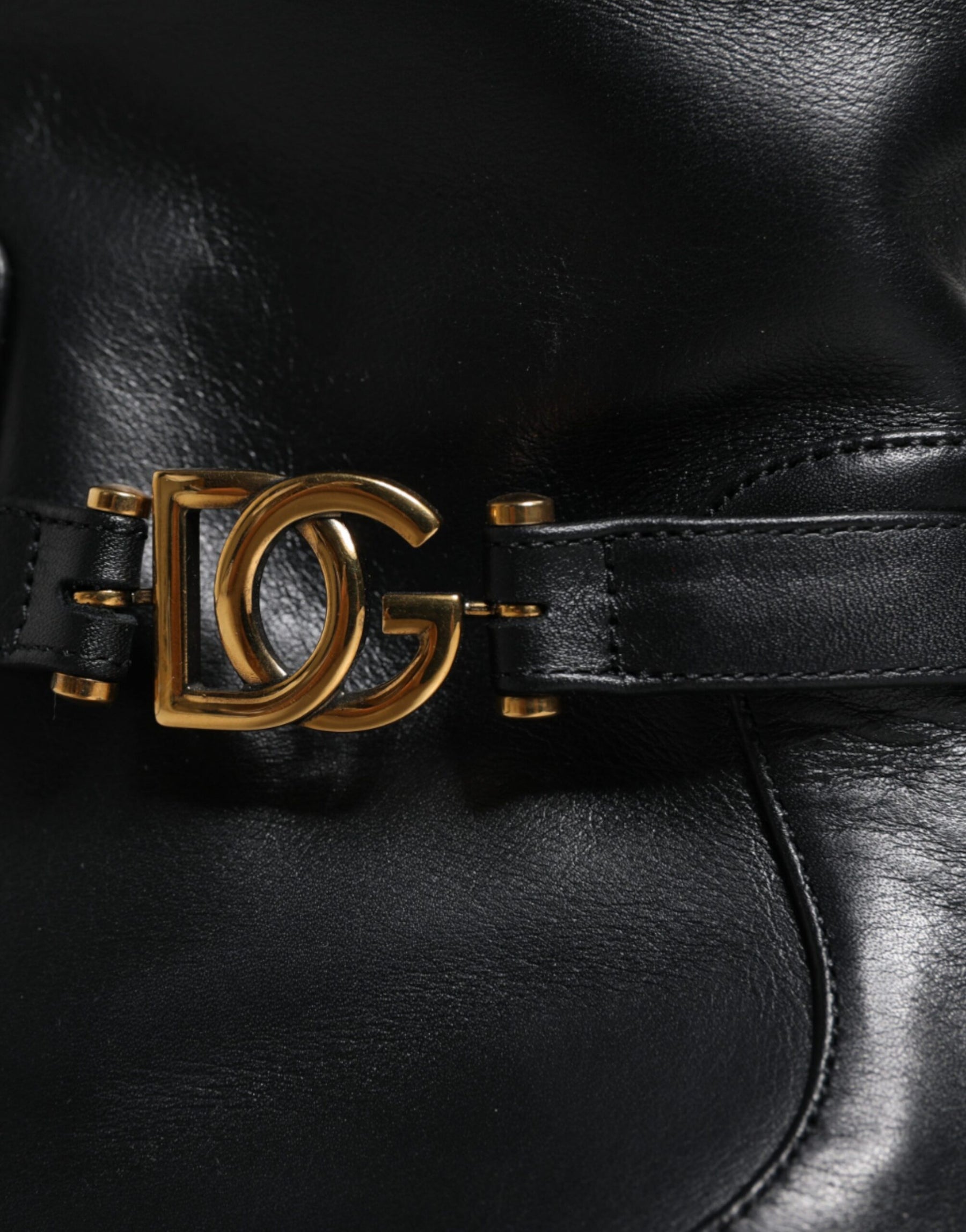 Dolce & Gabbana Black Leather Logo Mid Calf Boots Shoes | Regal Royce