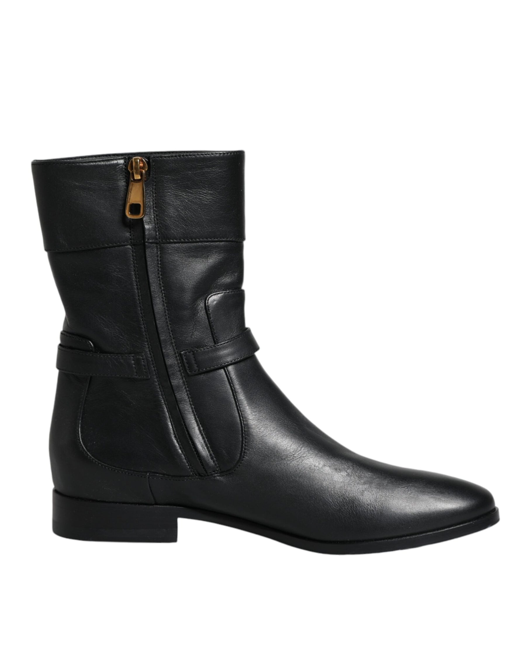 Dolce & Gabbana Black Leather Logo Mid Calf Boots Shoes | Regal Royce