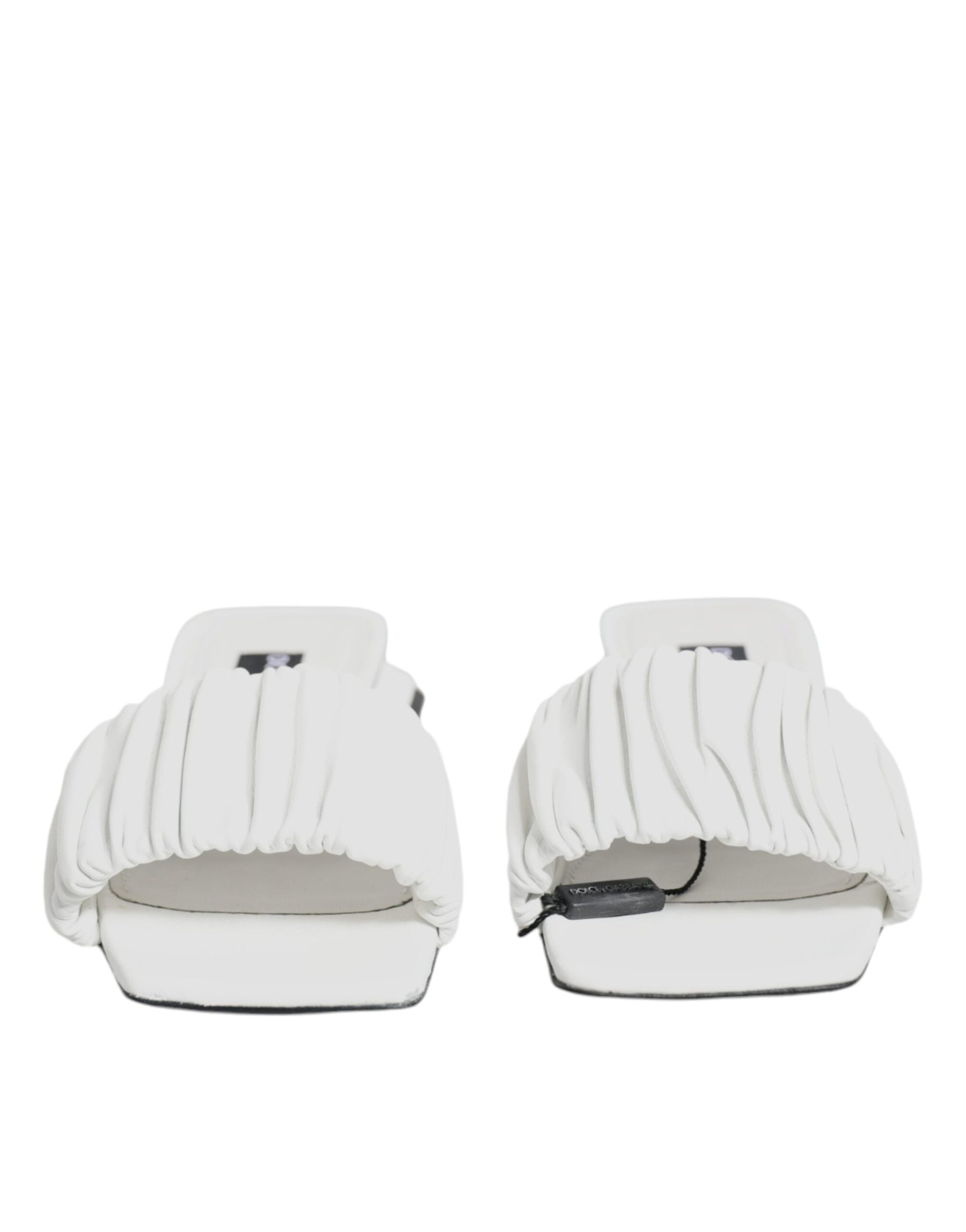 Dolce & Gabbana White Leather Slides Flats Sandals Shoes | Regal Royce