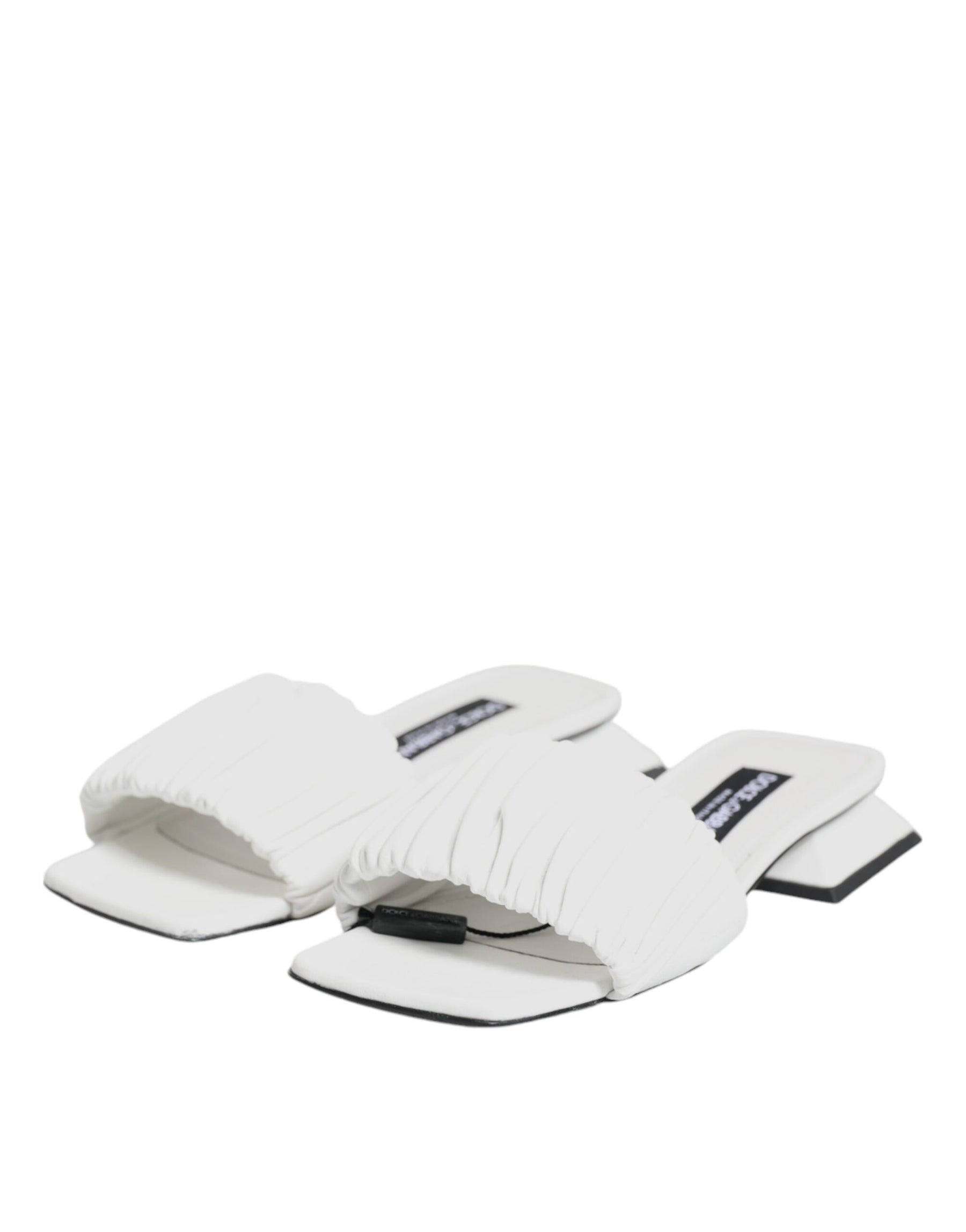 Dolce & Gabbana White Leather Slides Flats Sandals Shoes | Regal Royce