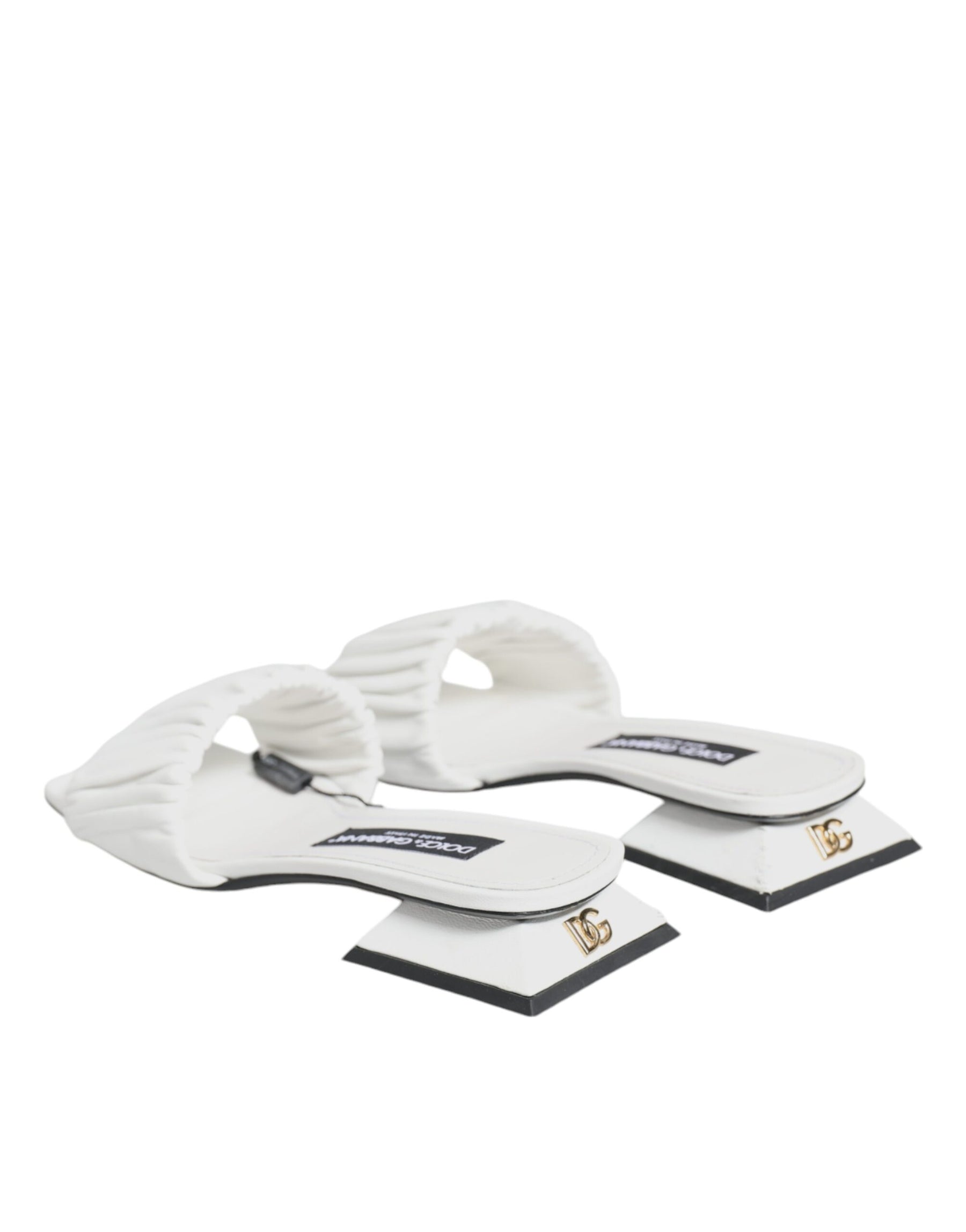 Dolce & Gabbana White Leather Slides Flats Sandals Shoes | Regal Royce