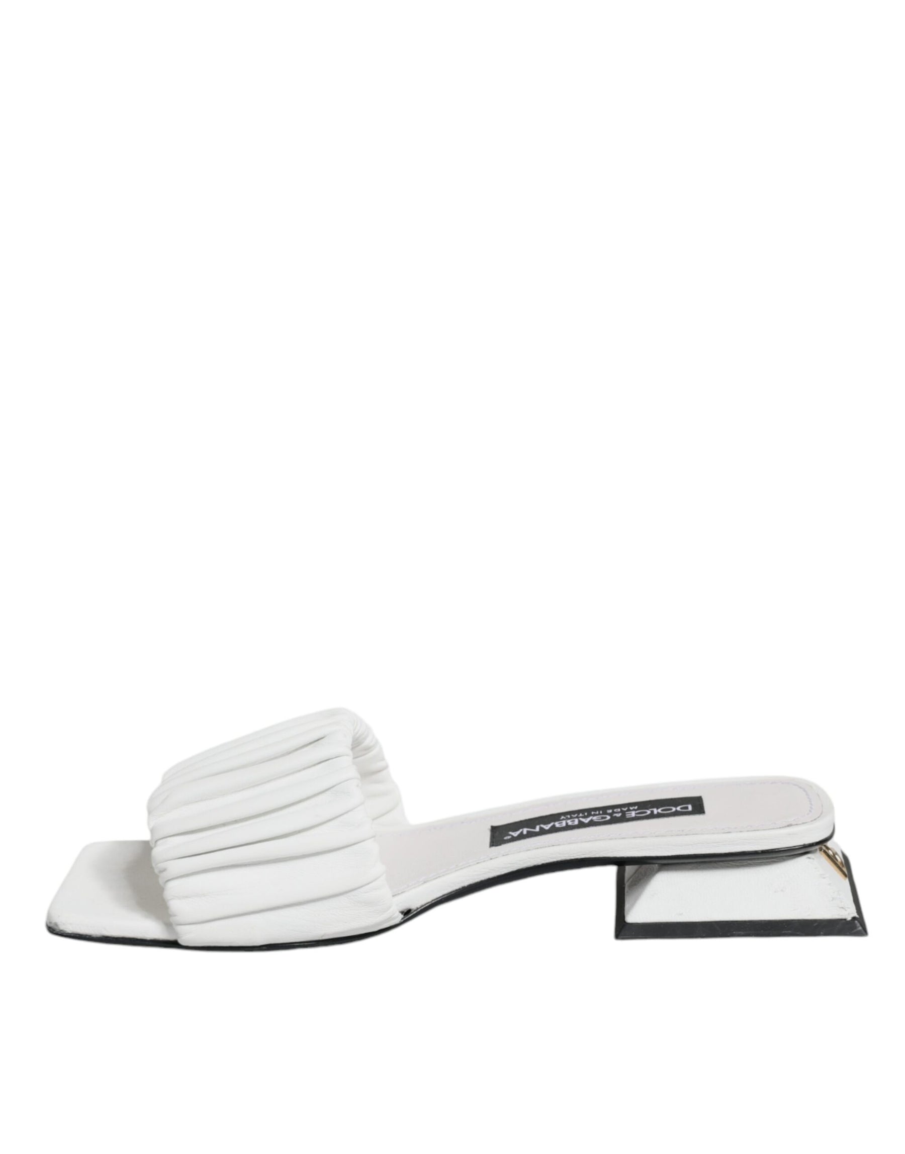 Dolce & Gabbana White Leather Slides Flats Sandals Shoes | Regal Royce