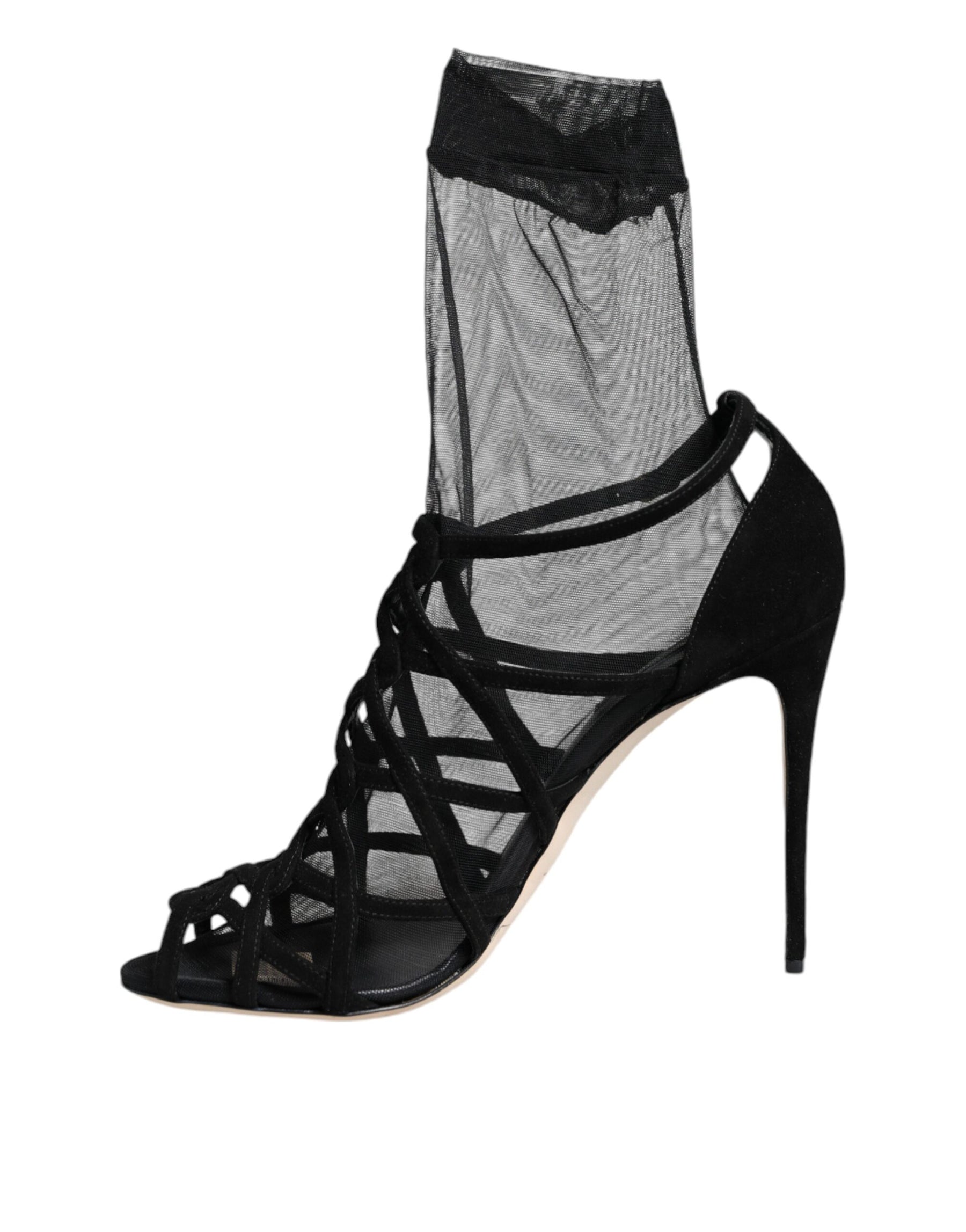 Dolce & Gabbana Black Tulle Stretch Heels Sandals Shoes | Regal Royce