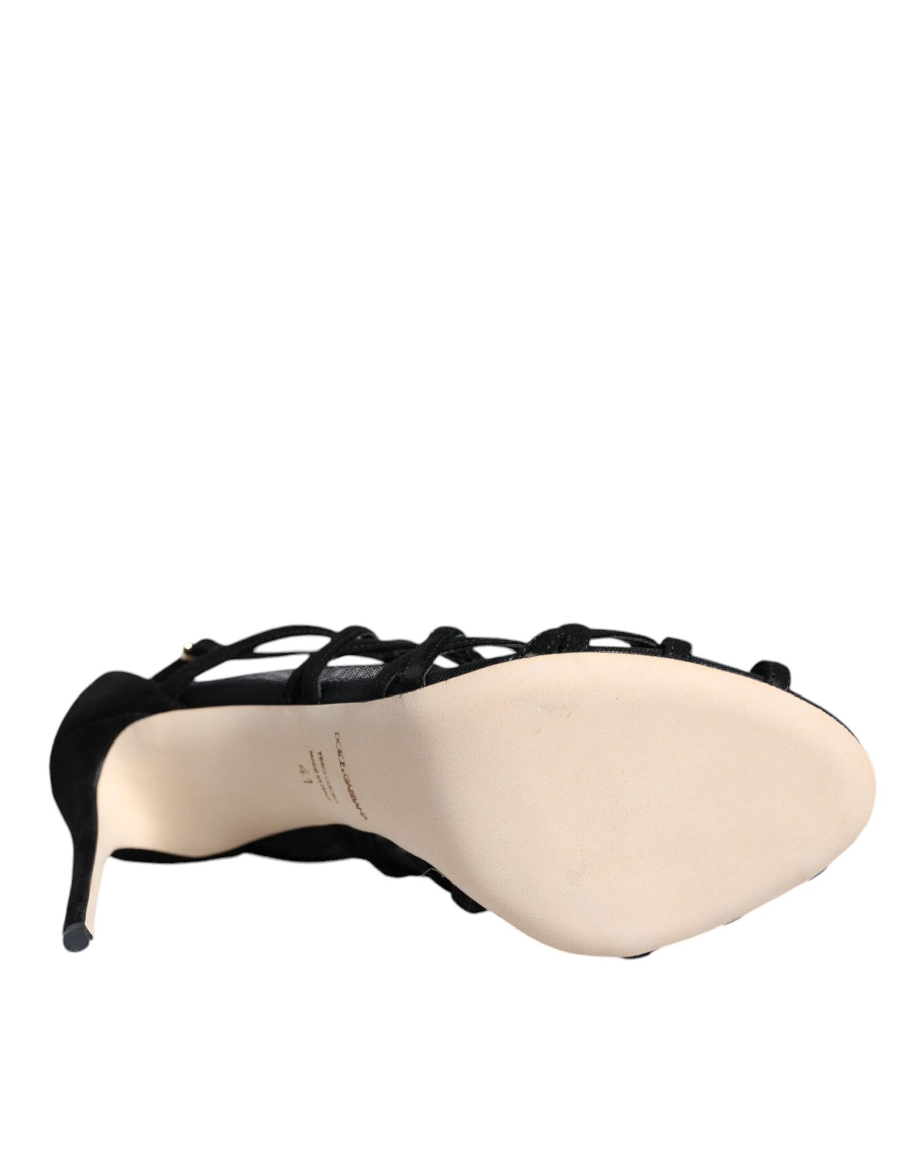 Dolce & Gabbana Black Tulle Stretch Heels Sandals Shoes | Regal Royce