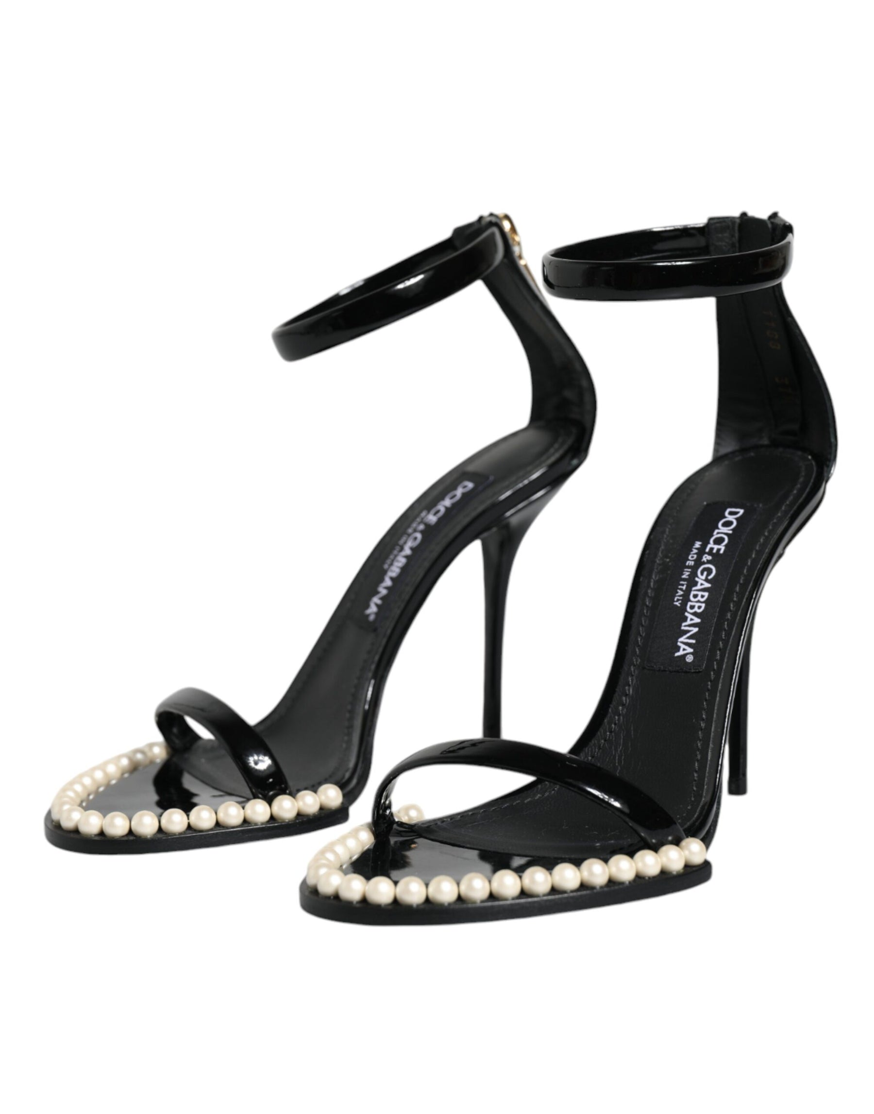 Dolce & Gabbana Black Keira Leather Faux Pearl Sandals Heels Shoes | Regal Royce