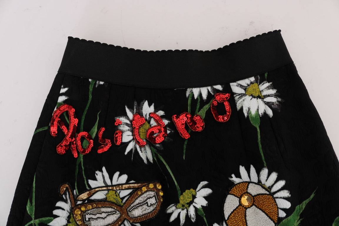 Dolce & Gabbana Black Embellished Daisy Brocade Skirt | Regal Royce