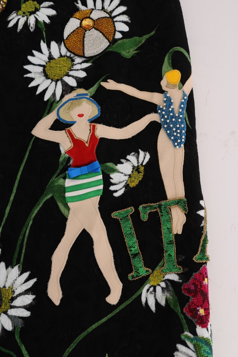 Dolce & Gabbana Black Embellished Daisy Brocade Skirt | Regal Royce