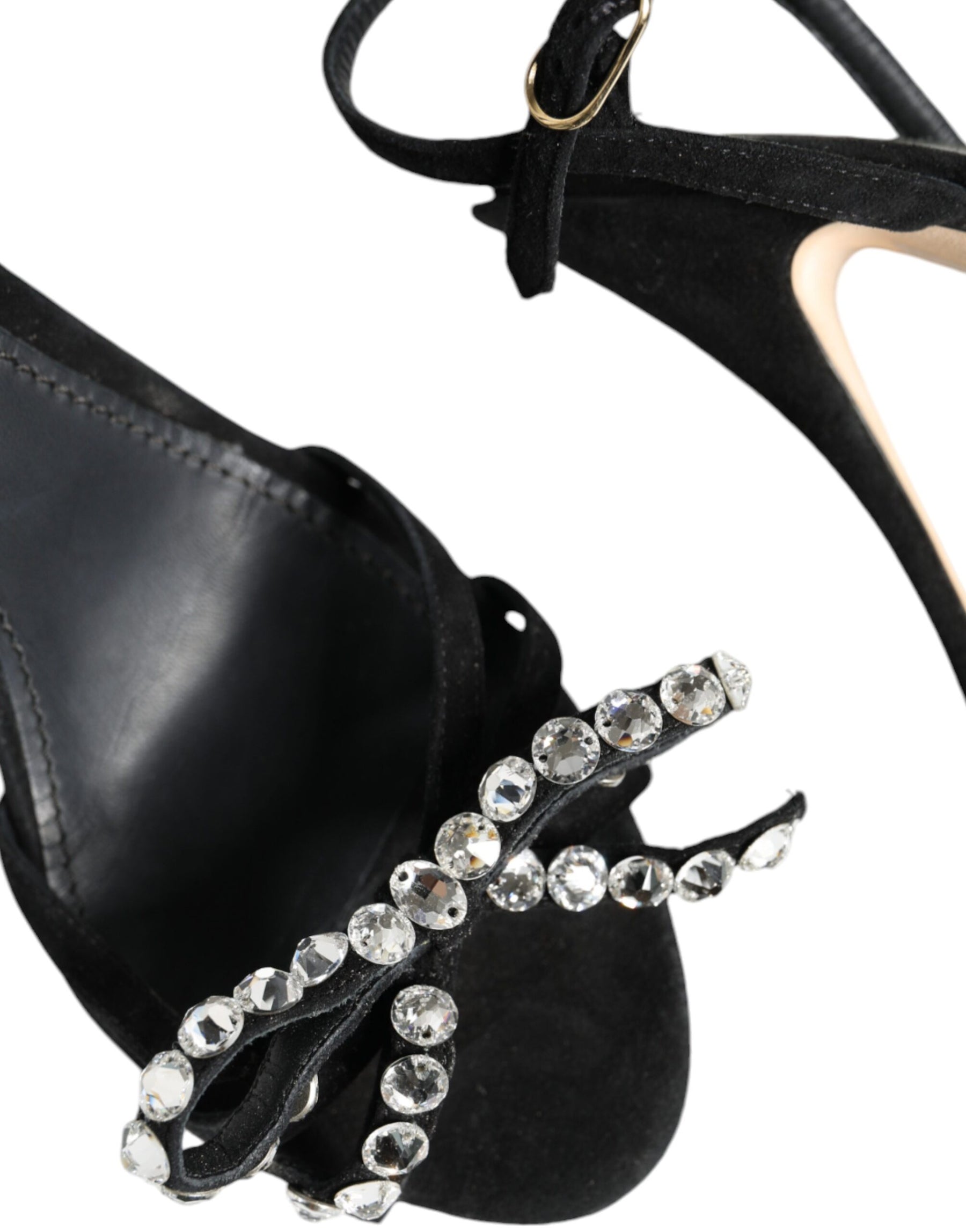 Dolce & Gabbana Black Leather Crystal Bow Heels Sandals Shoes | Regal Royce