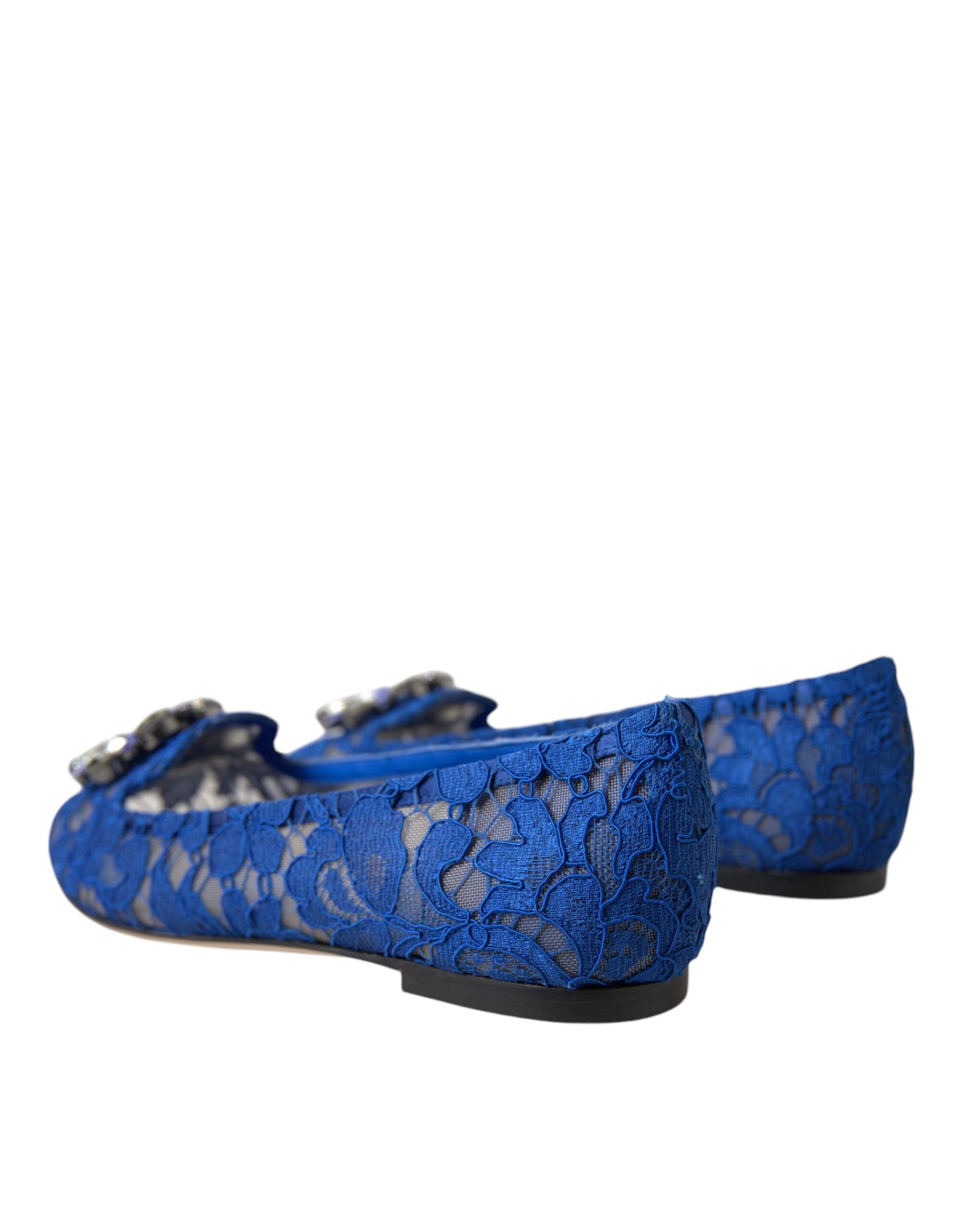 Dolce & Gabbana Blue Lace Crystal Ballet Flats Loafers Shoes | Regal Royce