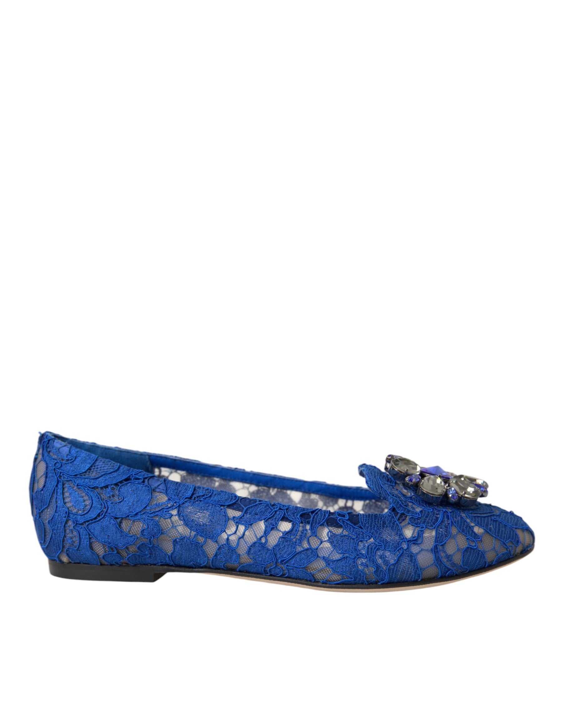 Dolce & Gabbana Blue Lace Crystal Ballet Flats Loafers Shoes | Regal Royce